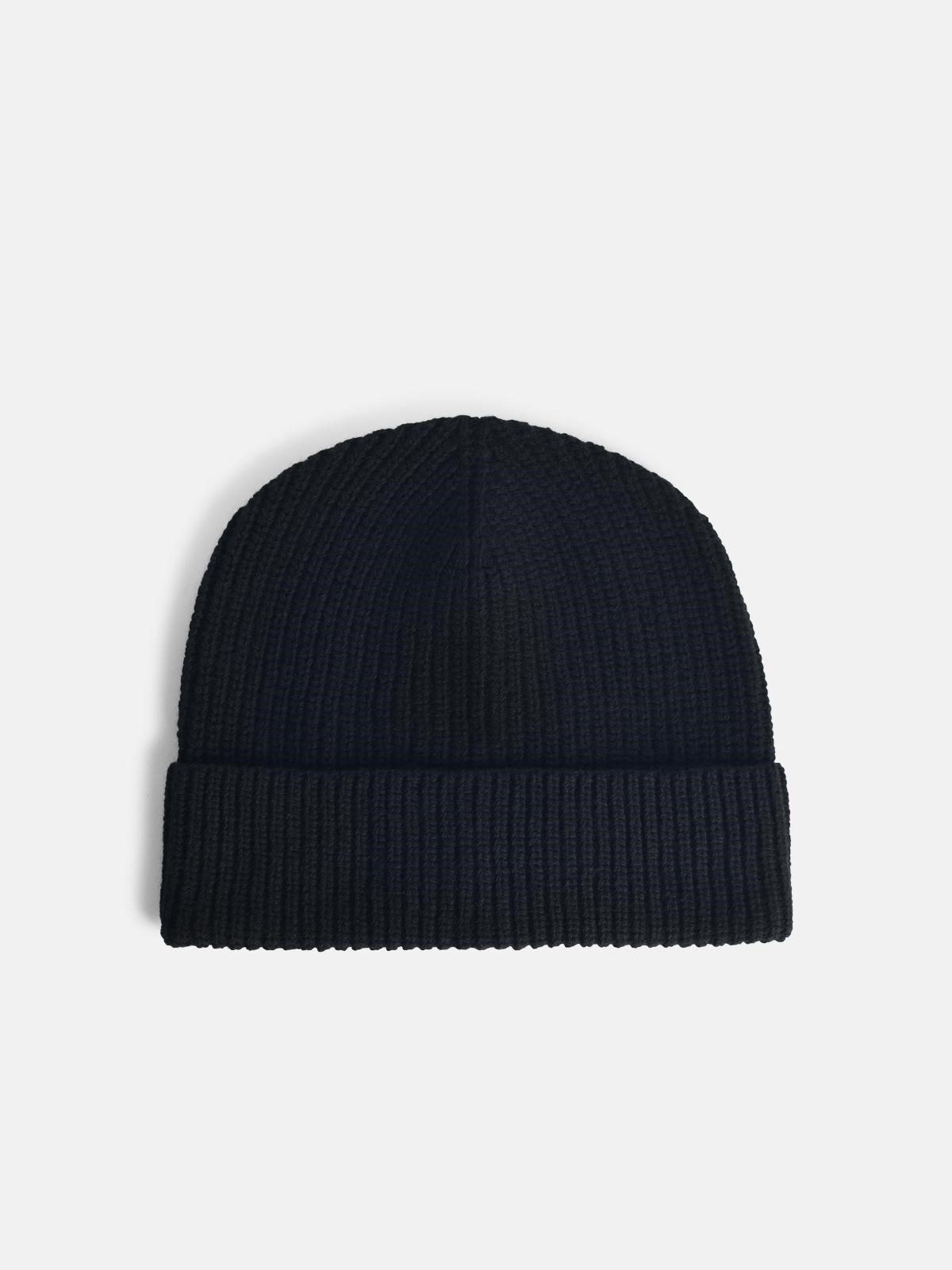 Seven Gauge Black Wool Beanie In Black