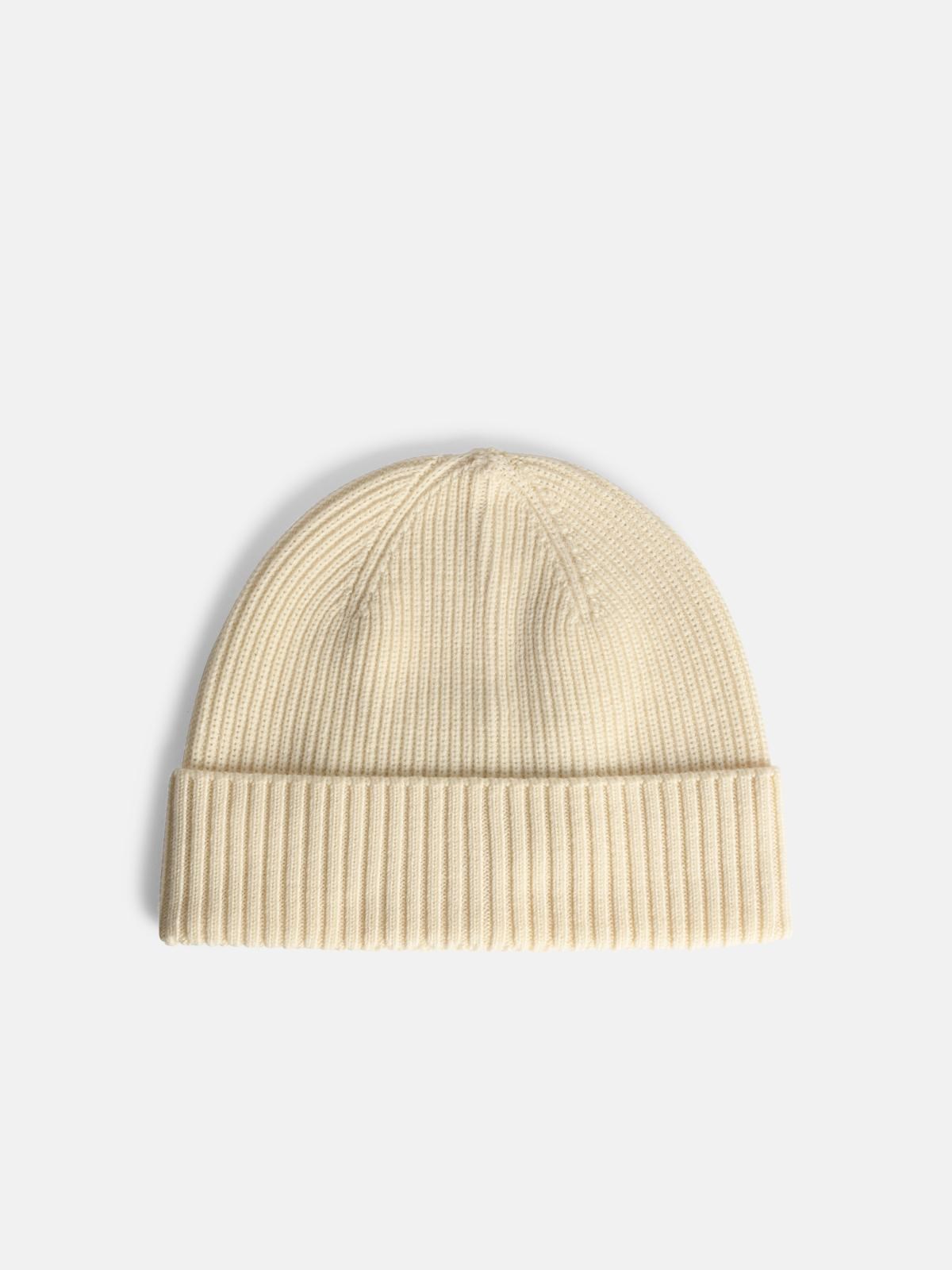 Seven Gauge Cream Wool Beanie In White