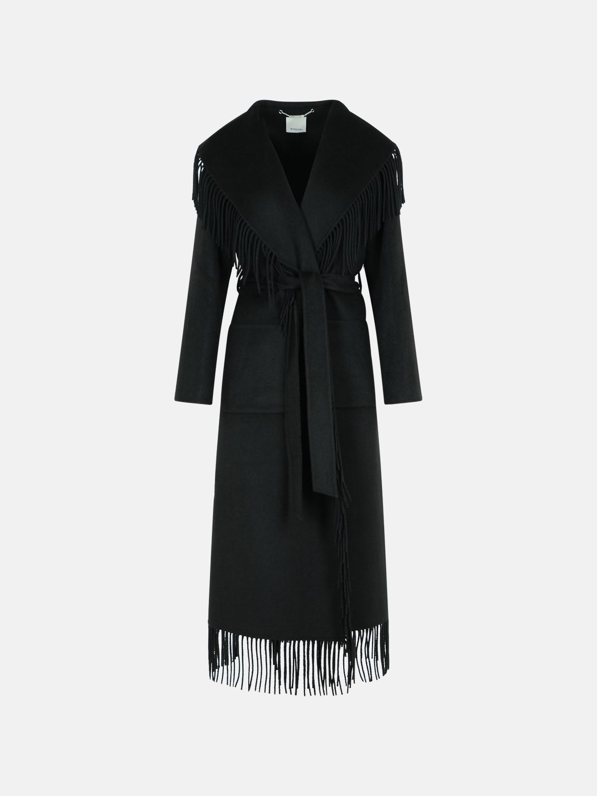 Simkhai Womens Black Carrie Fringe-trim Wool-blend Robe Coat In Black