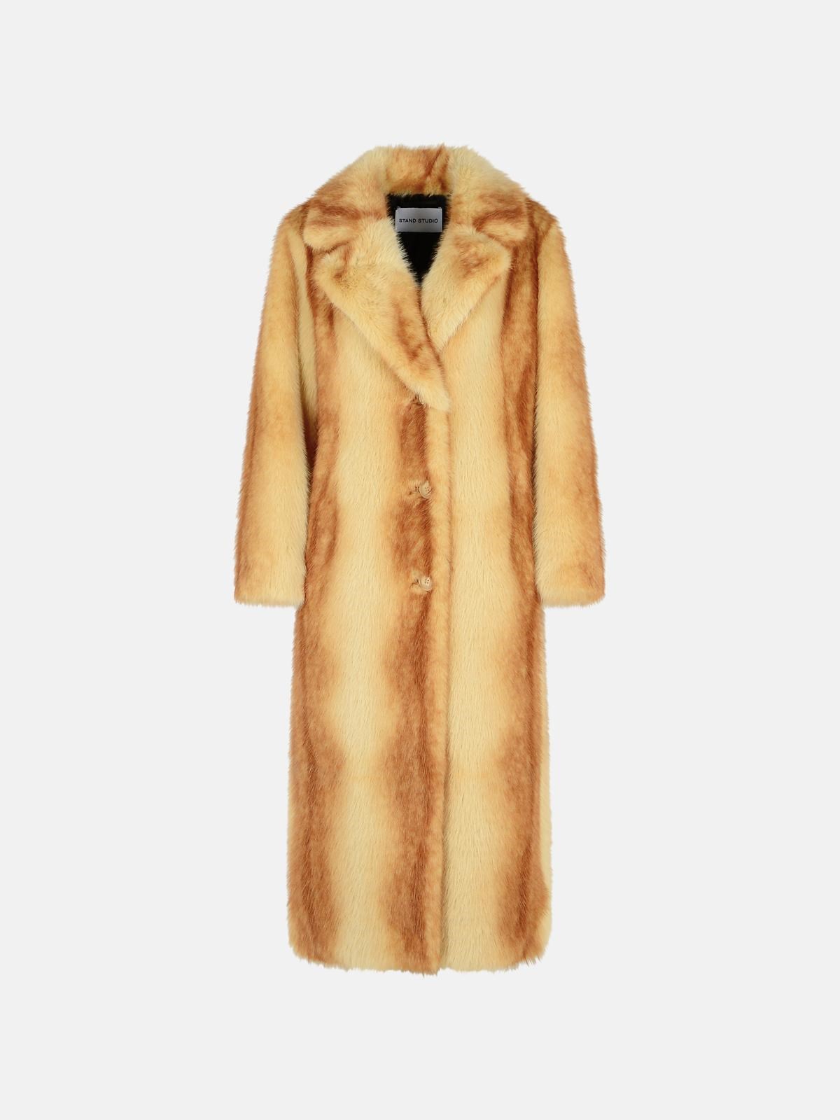 Stand Studio 'nora' Beige Faux Fur Coat In Nude