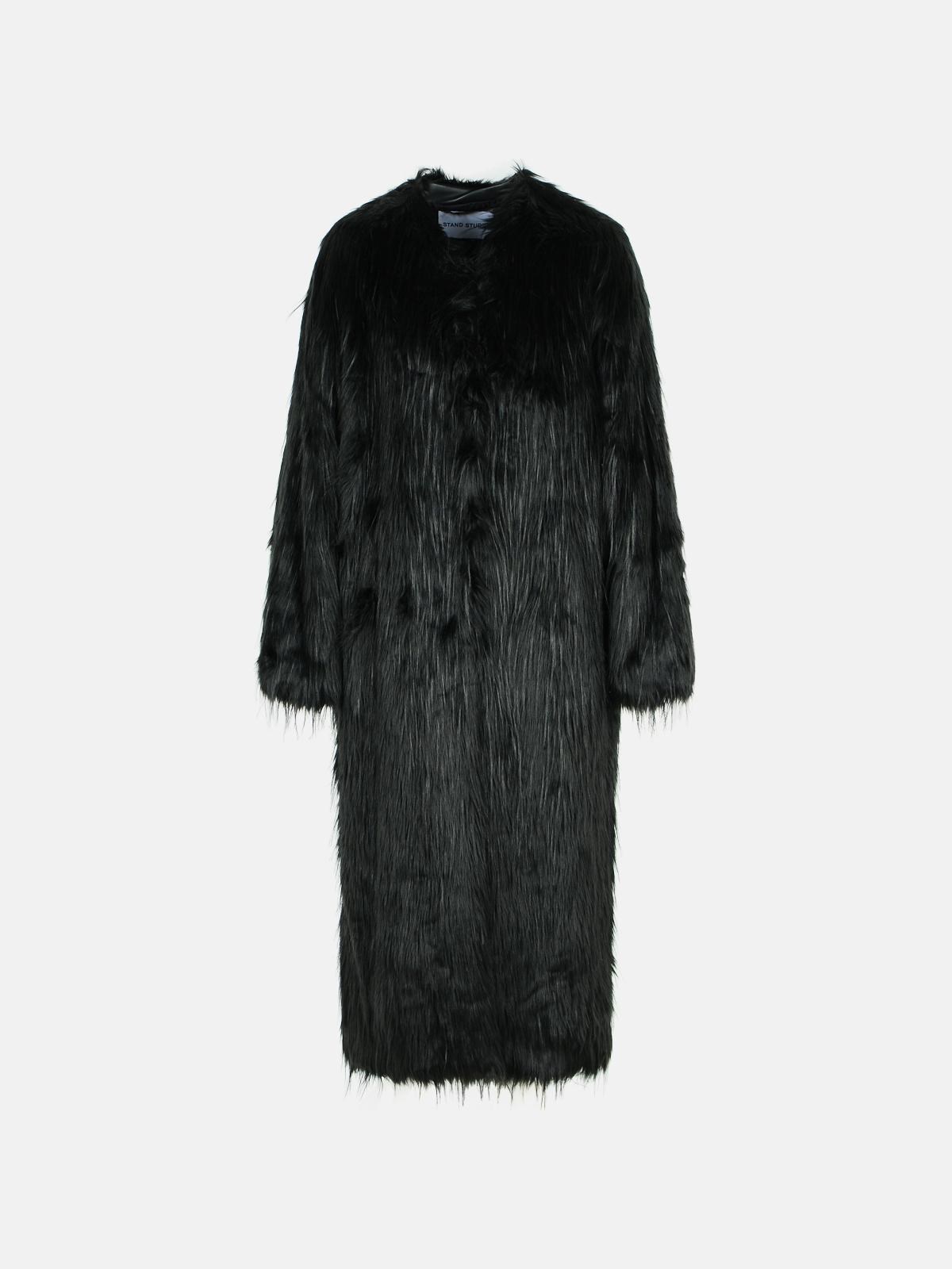 Stand Studio 'carolina' Black Faux Fur Coat In Black