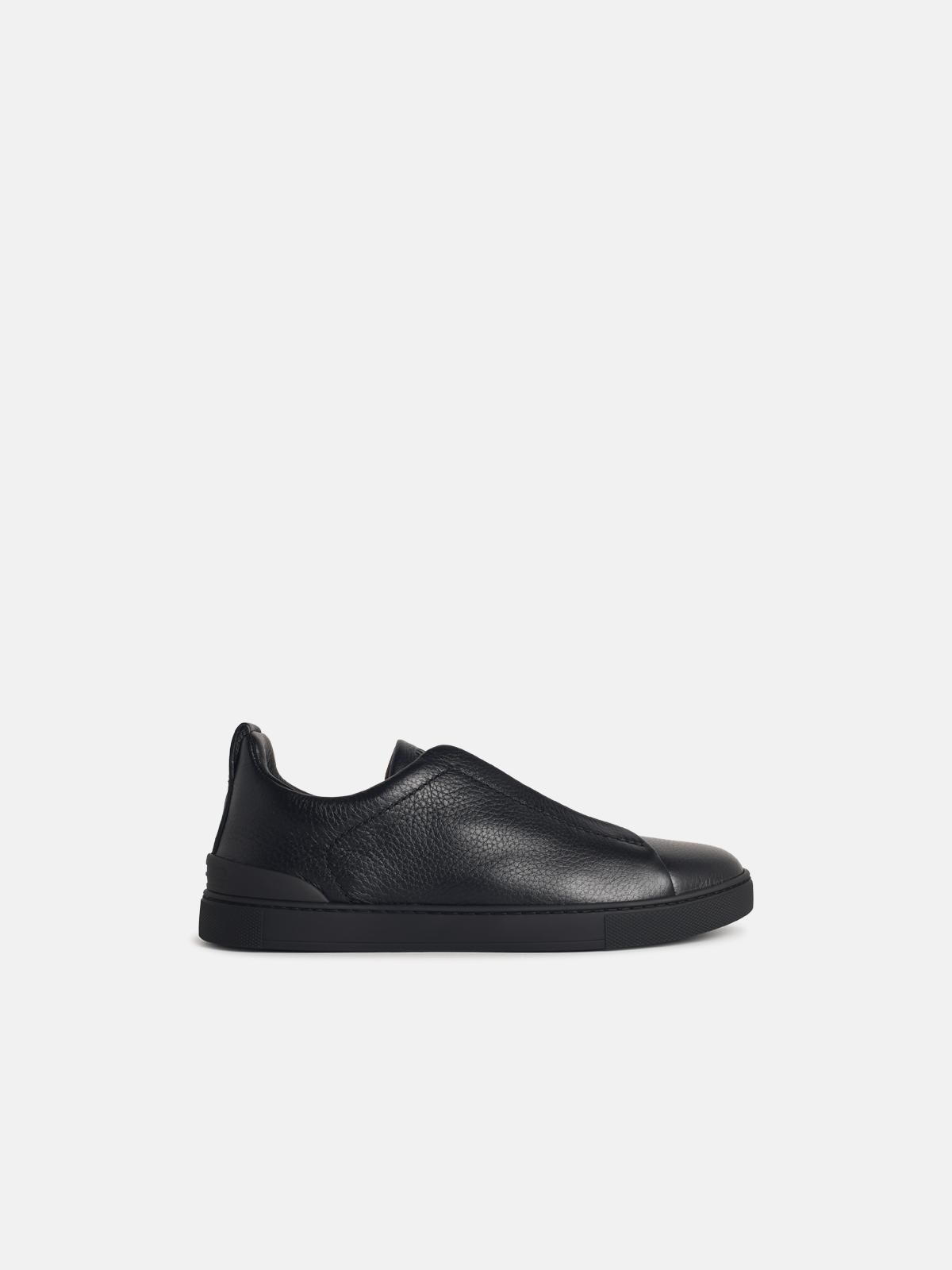 Zegna 'triple Stitch' Black Leather Sneakers
