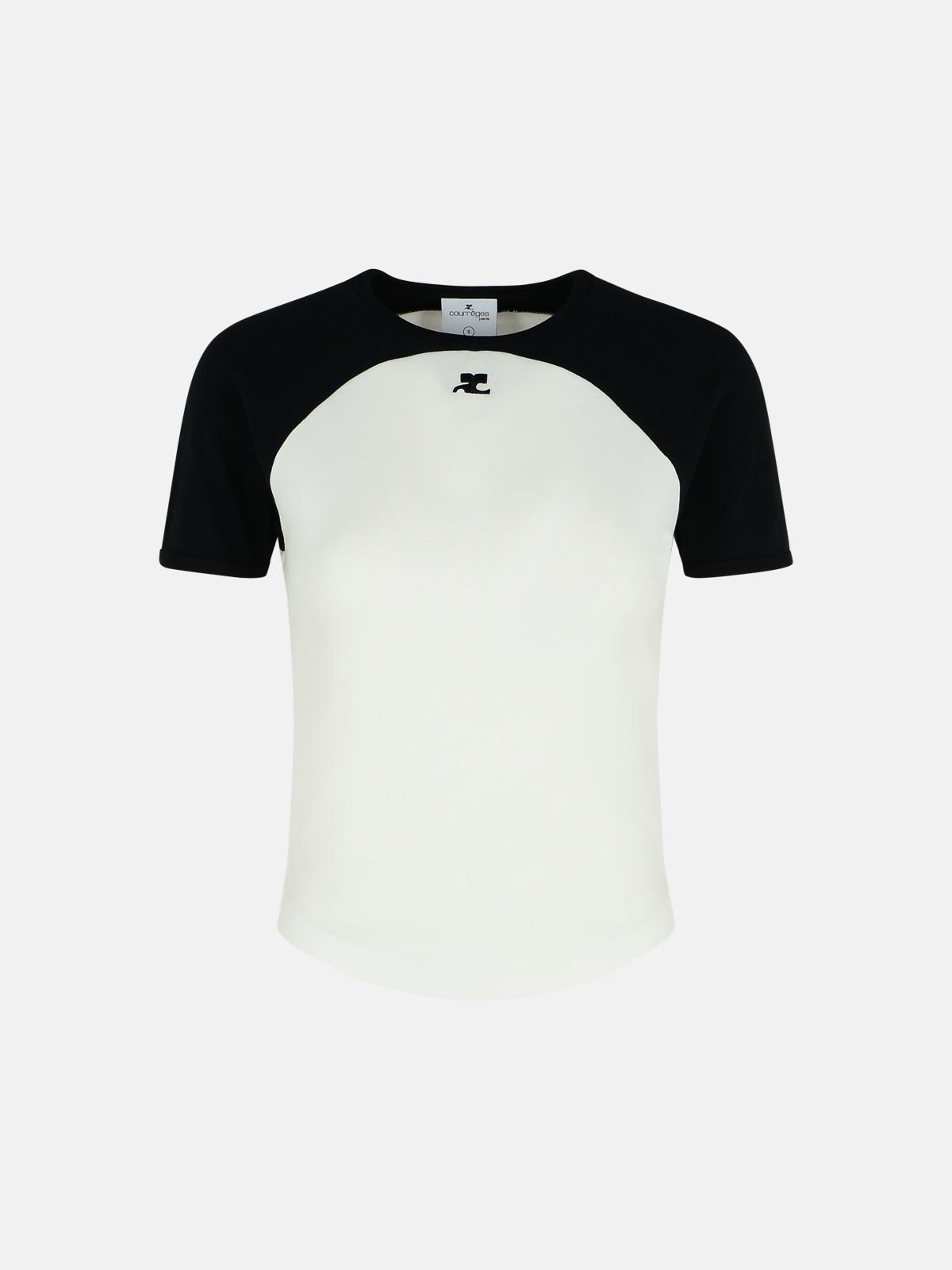 Courrèges Circle Contrast White And Black Cotton T-shirt In White