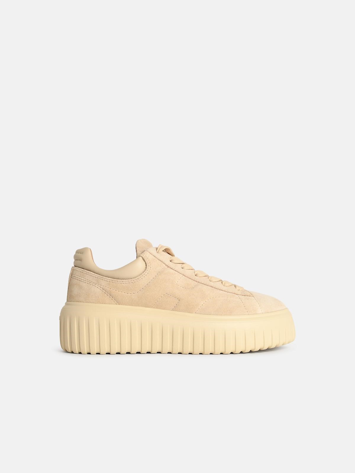 Hogan 'h-stripes' Beige Suede Sneakers In Sand