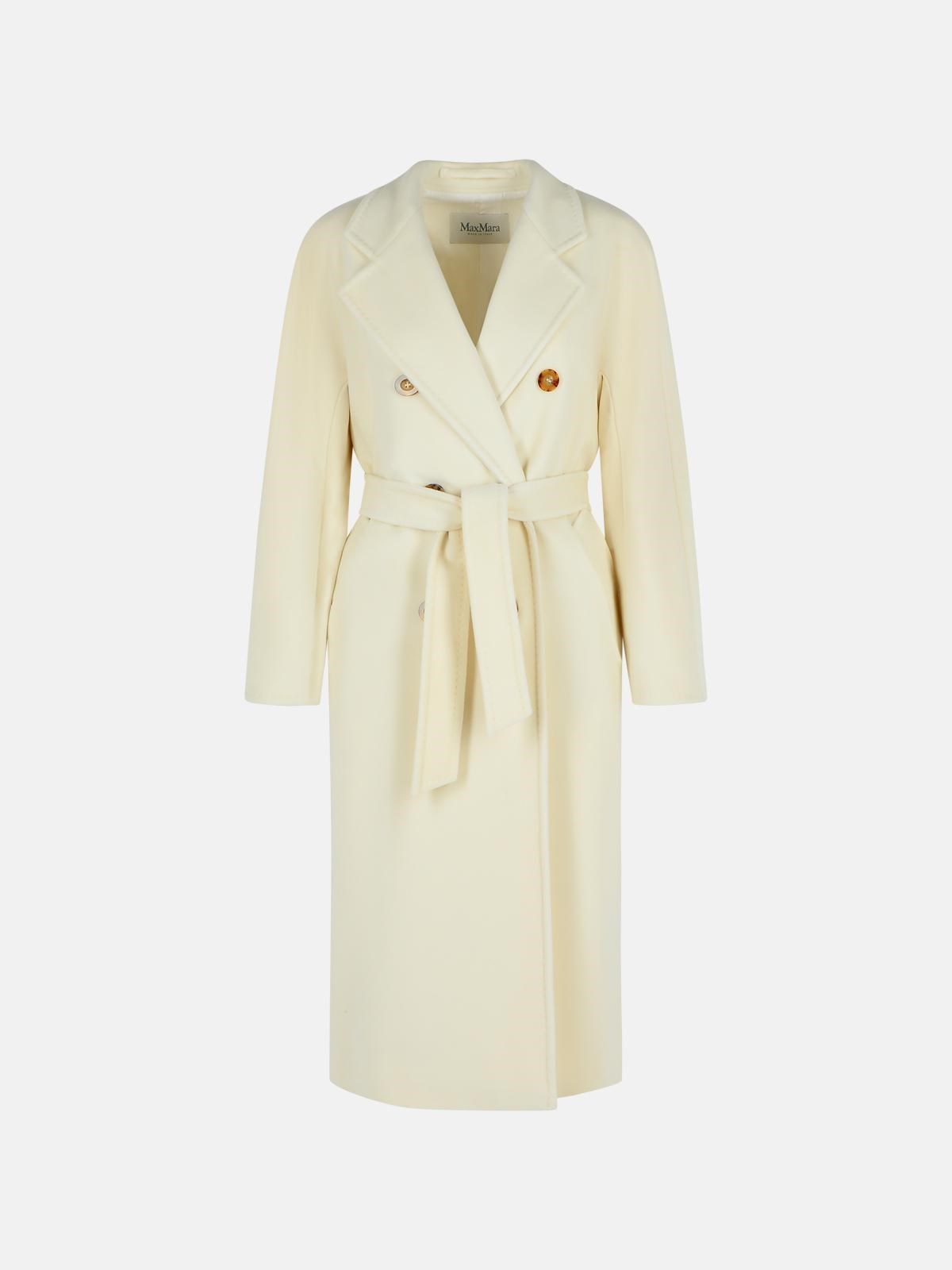 Max Mara Madame' Virgin Wool And Ivory Cashmere Coat In White