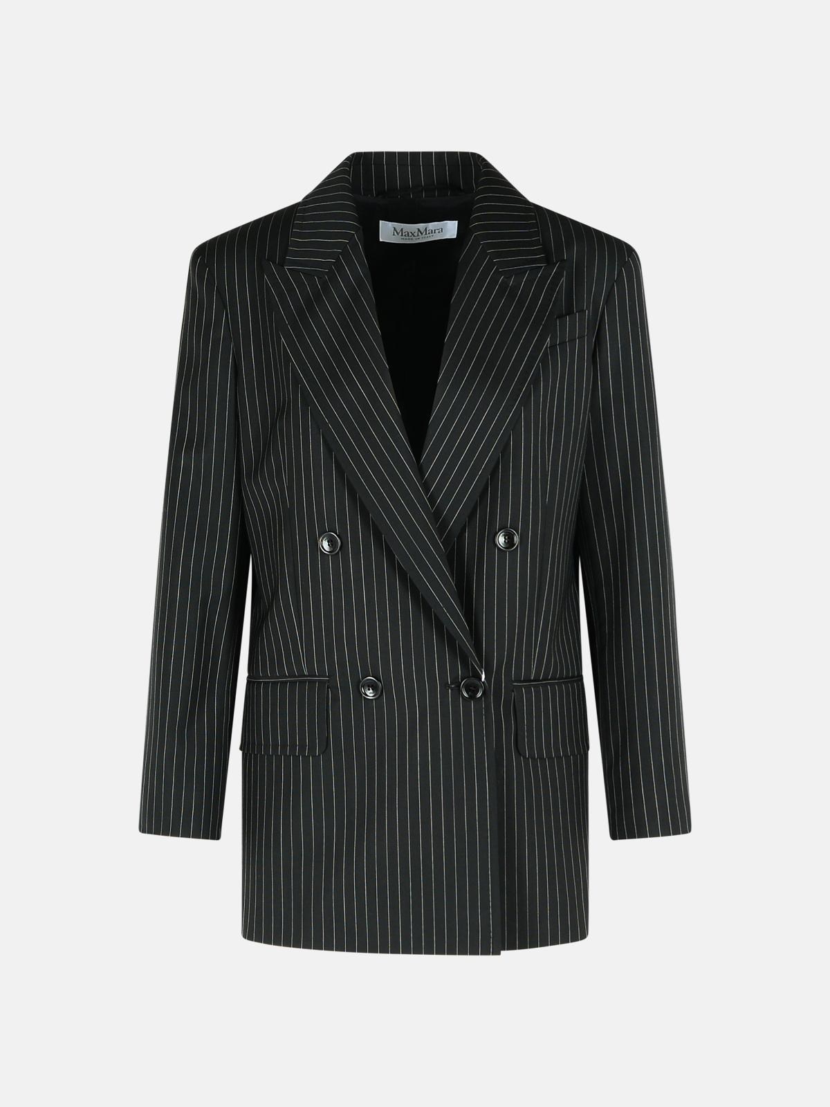 MAX MARA 'Mattia' Black White Pinstriped Virgin Wool Blazer　MAX MARA 'Mattia' ブラック ホワイト ピンストライプ バージン ウール ブレザー MAX