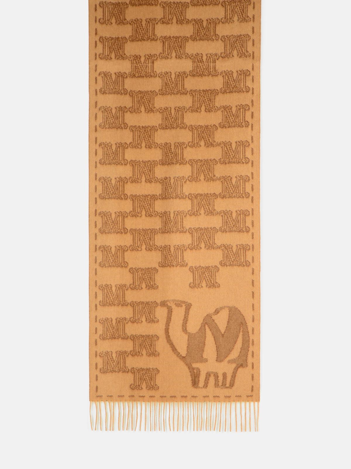 Max Mara 'wsteddyc' Camel Jacquard Cachemire Stole In Brown