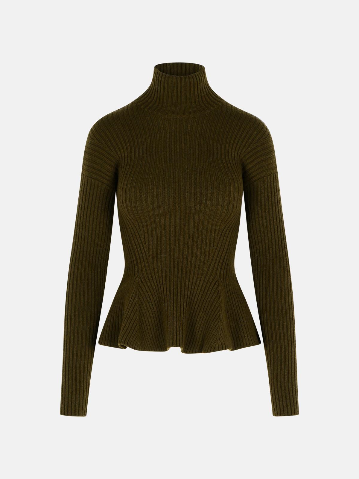 Max Mara 'bolsena 1234' Peplo Turtleneck Sweater In Moss Green Wool And Cachemire In Brown