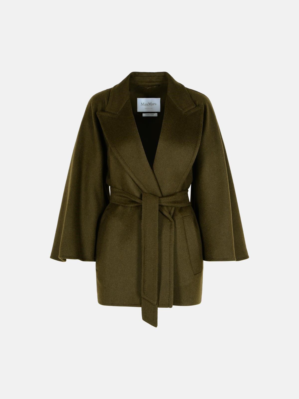 Max Mara 'verna' Camel Coat With Moss Green Belt In Green