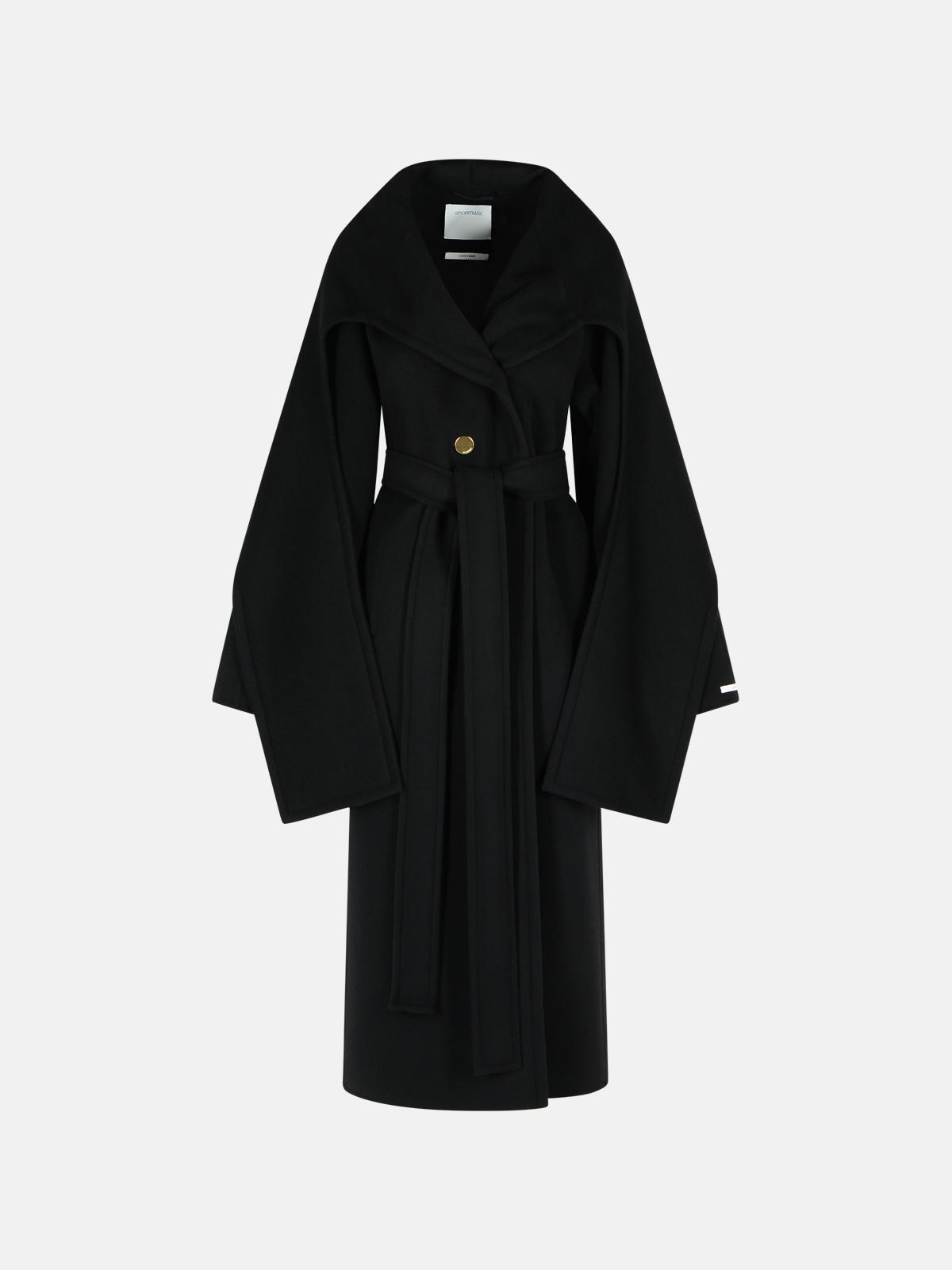 Sportmax Baldo' Black Virgin Wool Coat With Scarf Collar