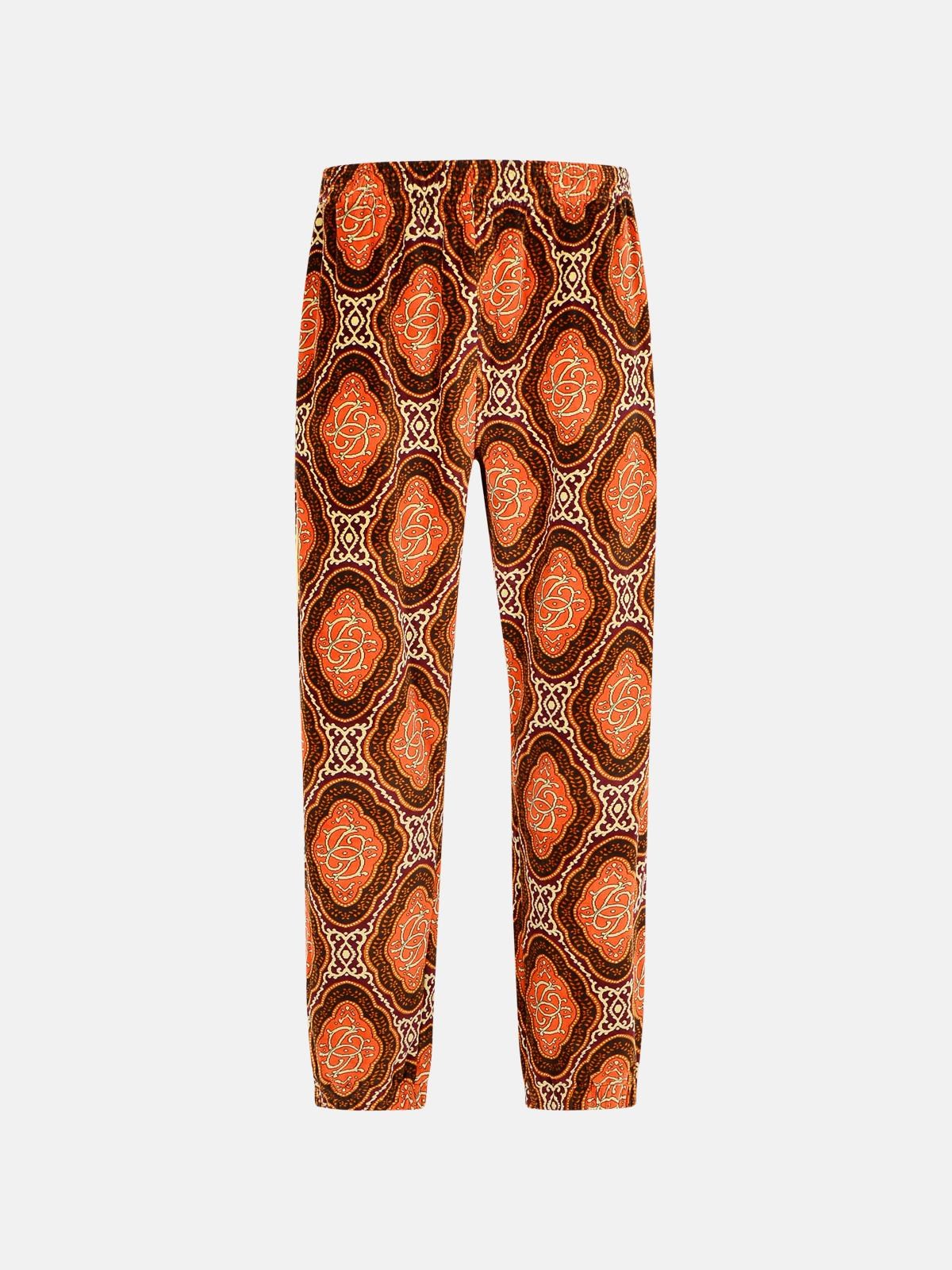 Drôle De Monsieur 'velours Médaillon' Brown Cotton Pants In Orange