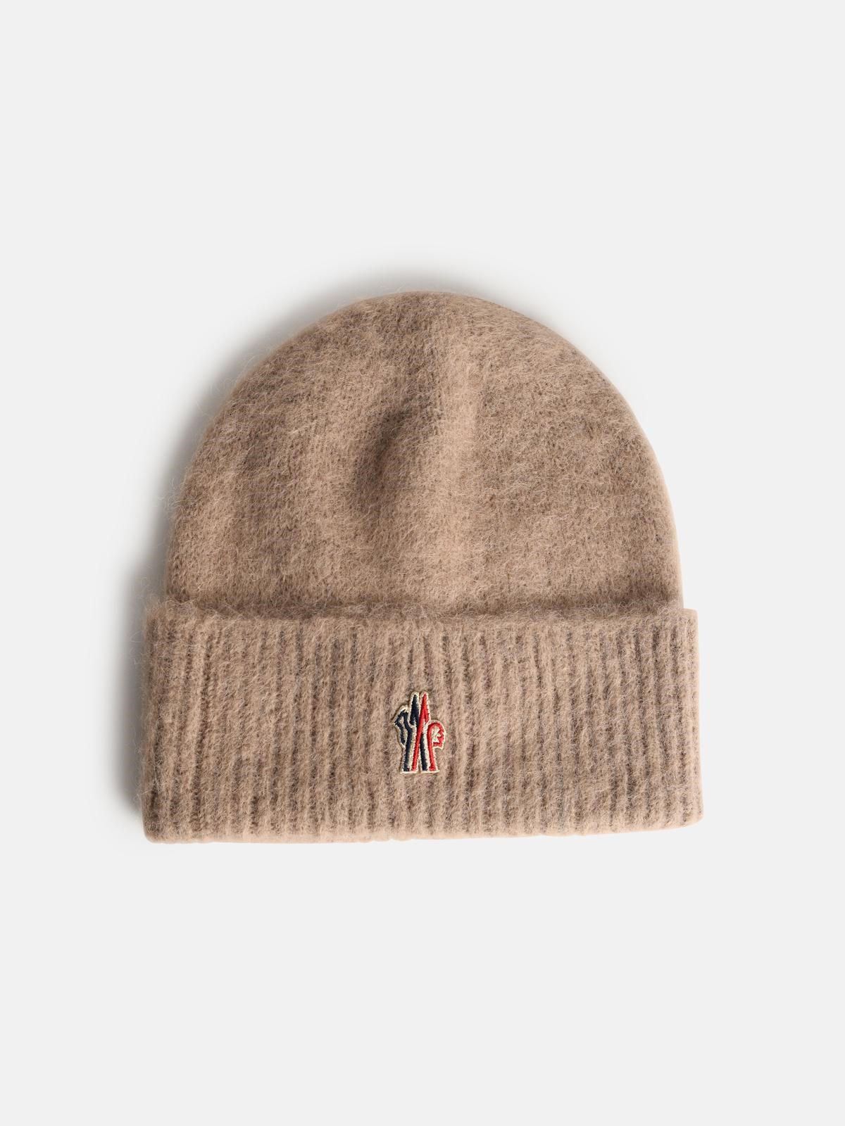 Moncler Beige Alpaca And Wool Tricot Beanie In Brown