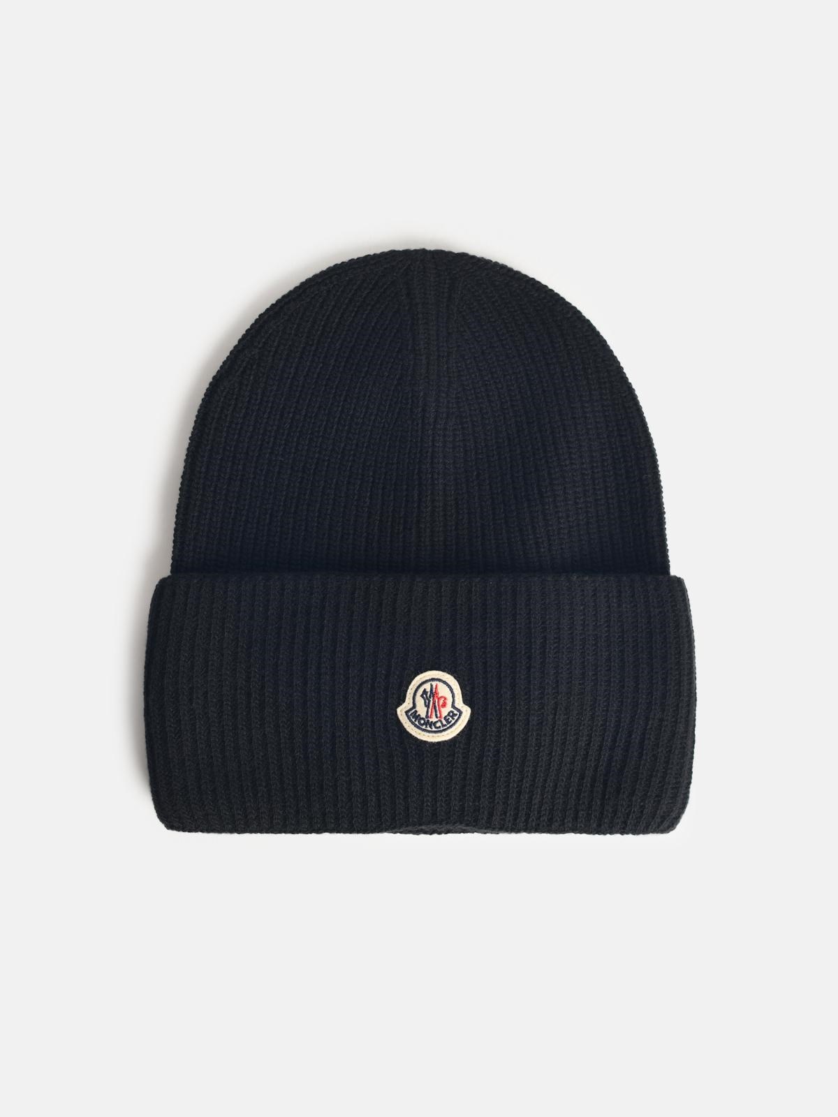 Moncler Black Virgin Wool Beanie In Black