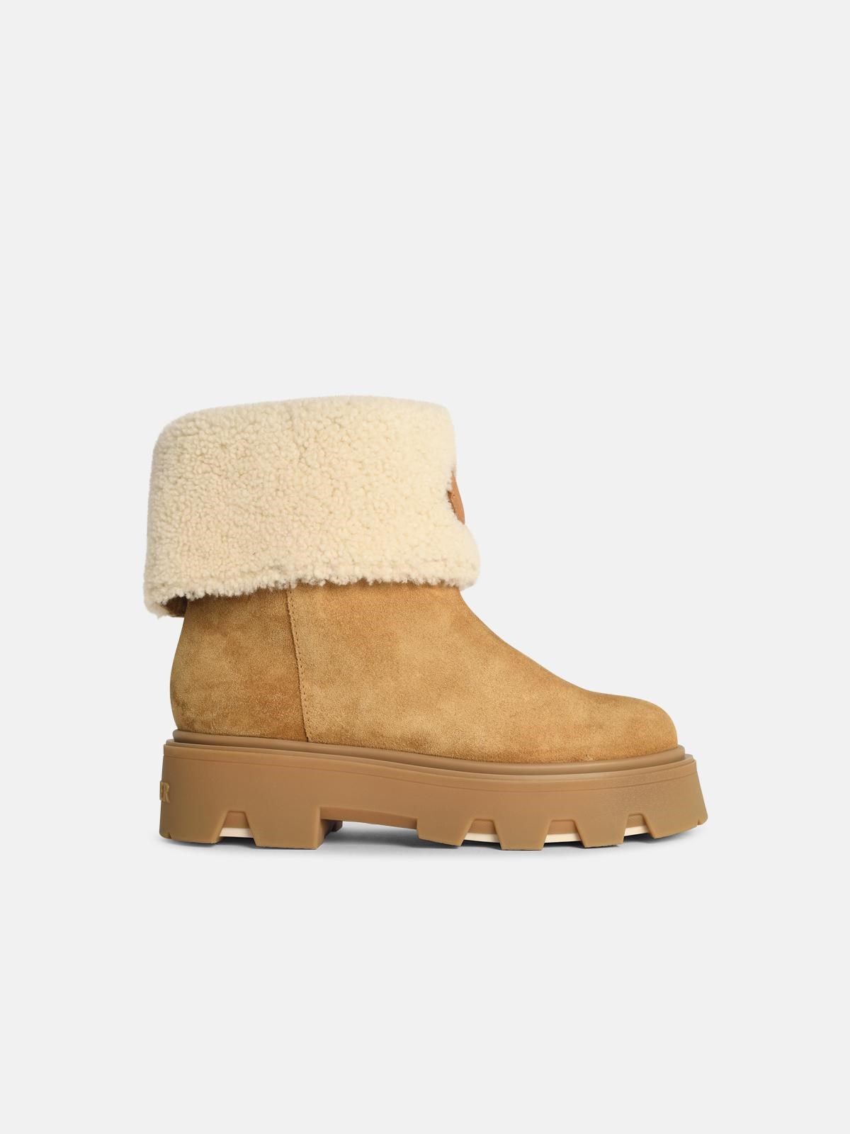 MONCLER MONCLER 'Aurea' Suede Ankle Boots And Beige Camel Shearling　MONCLER 'Aurea' スエード アンクル ブーツとベージュ キャメル シアリング