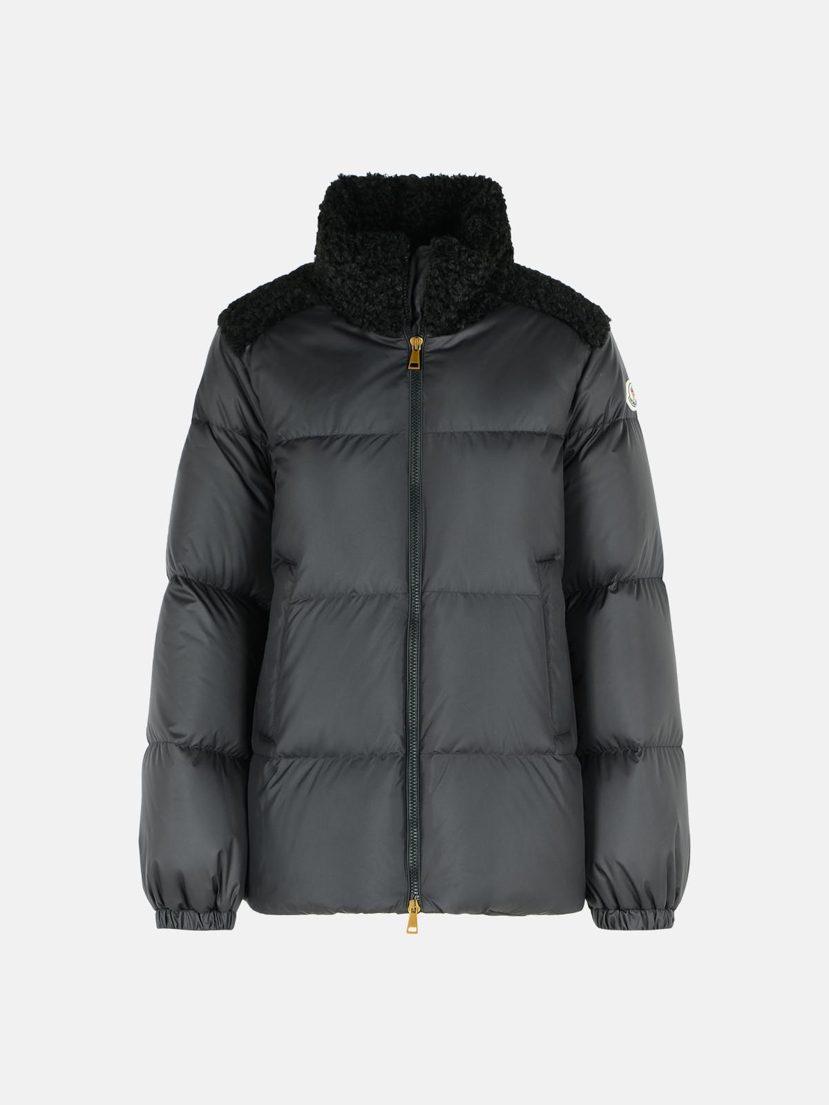 Moncler Short Down Jacket With Black Polyester 'teddy Esnaie' Trim In Black