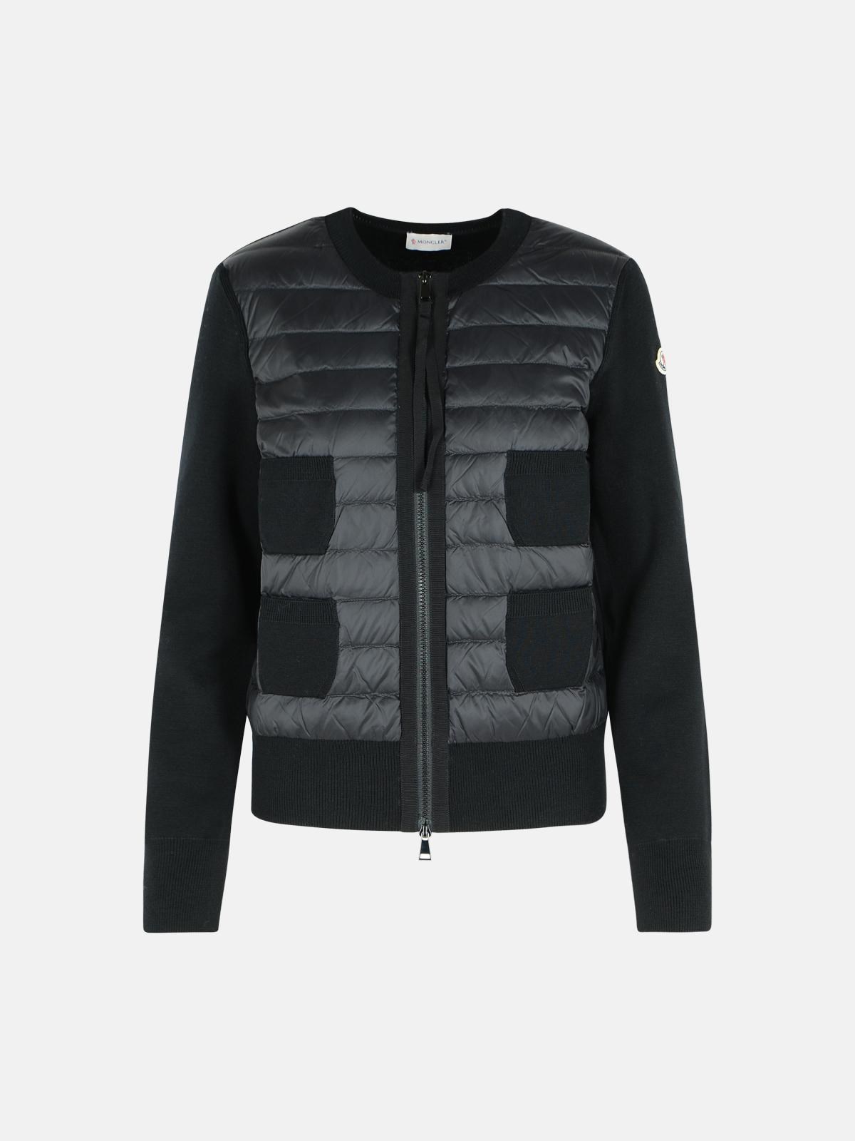 Moncler Black Virgin Wool Blend Jacket In Black