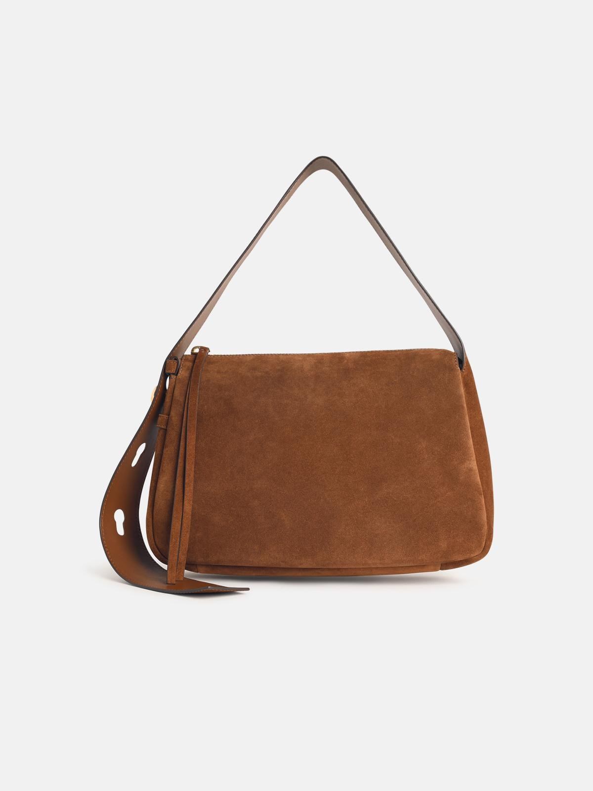 Tory Burch 'romy' Caramel Suede Crossbody Bag In Brown