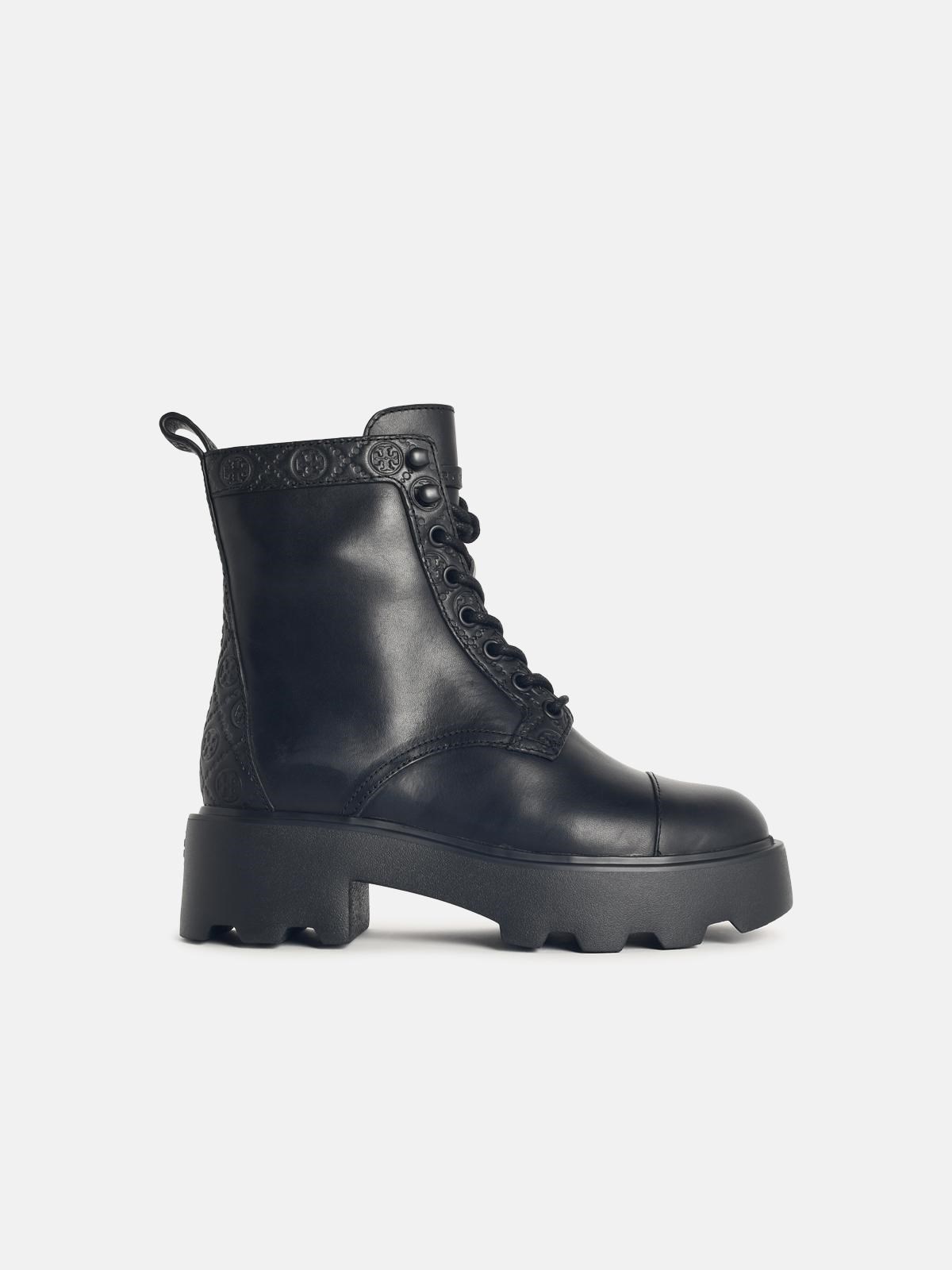 Tory Burch 't Monogram' Black Leather Ankle Boots In Black