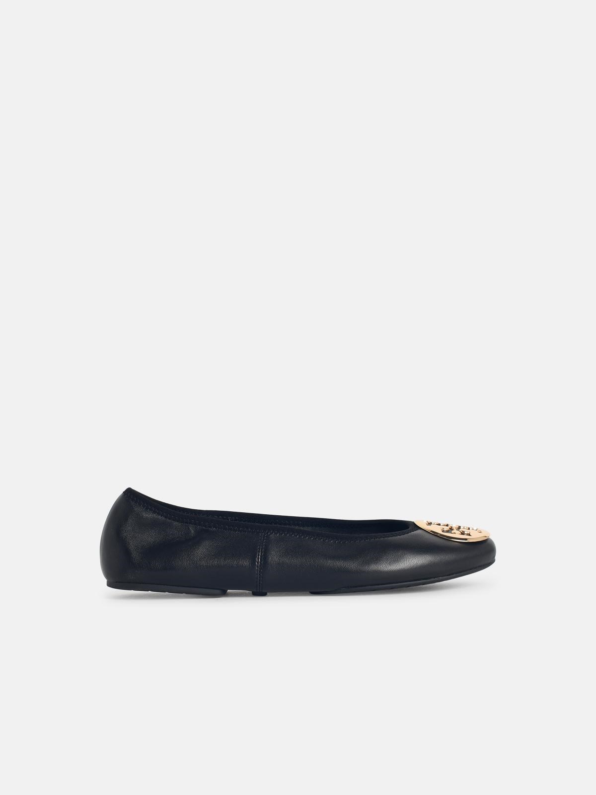 Tory Burch 'minnie' Black Leather Ballet Flats In Black