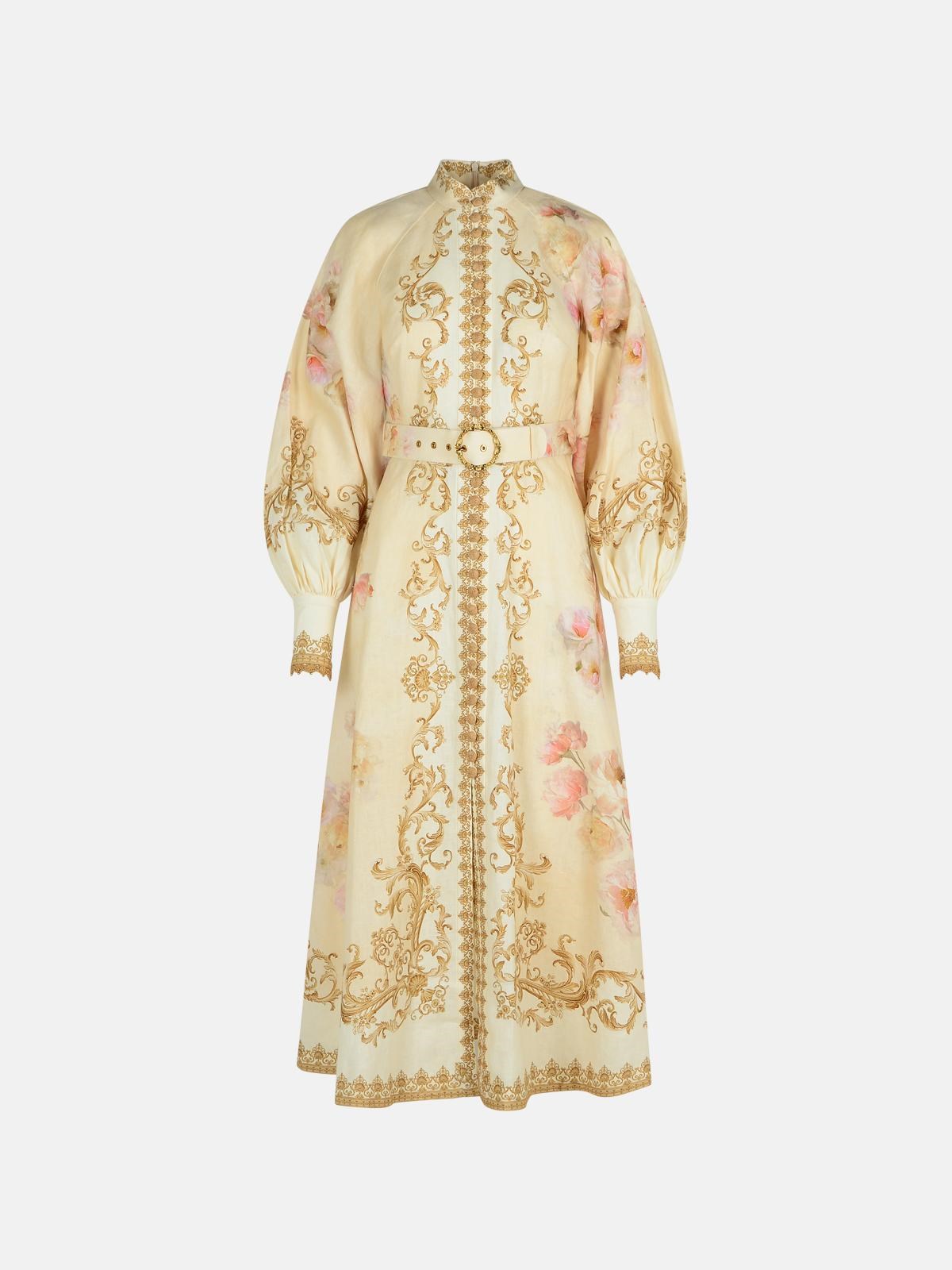 Zimmermann Cream Linen Dress In Yellow