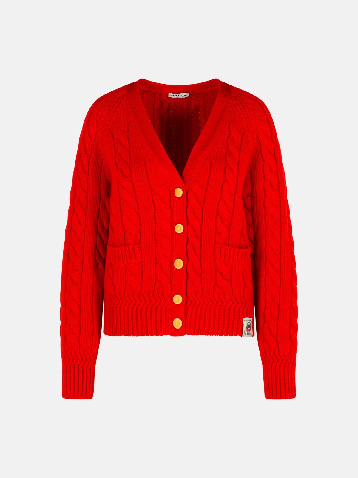 Bally Red Extrafine Merino Wool Cardigan In Red