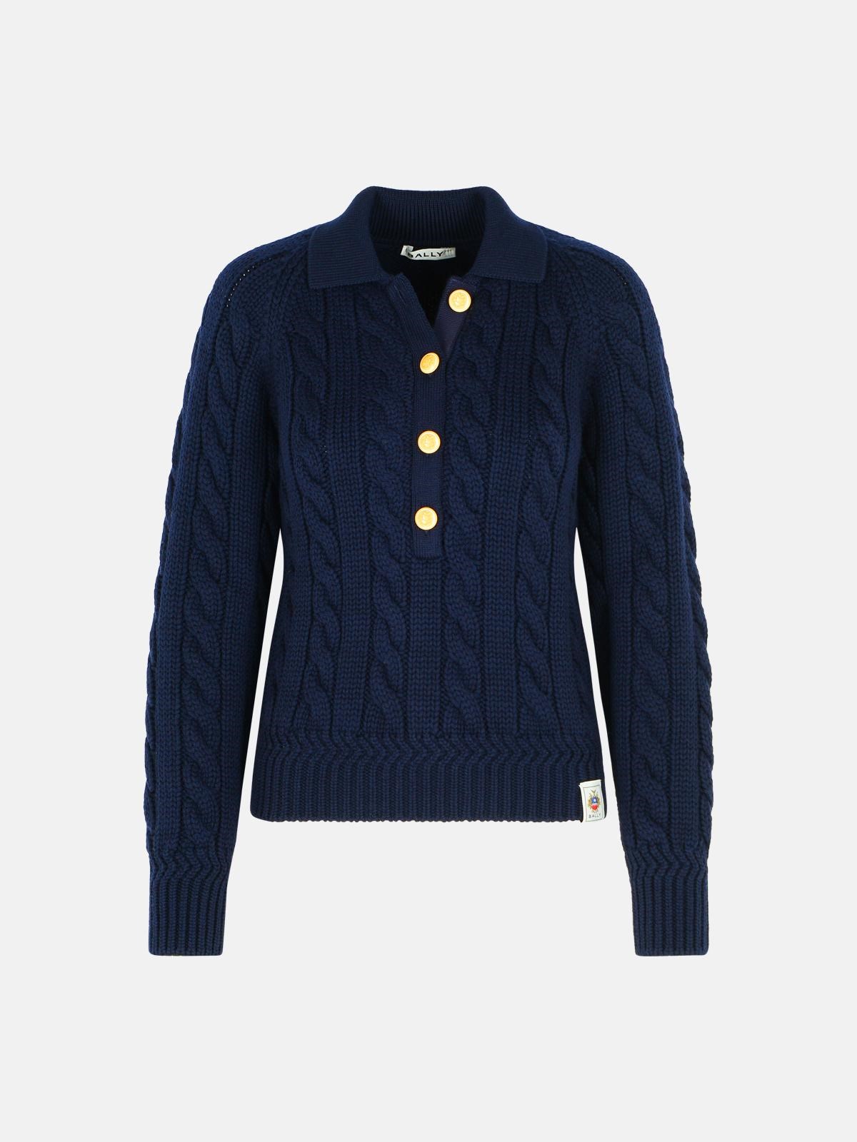 Bally Extrafine Navy Merino Wool Sweater In Blue