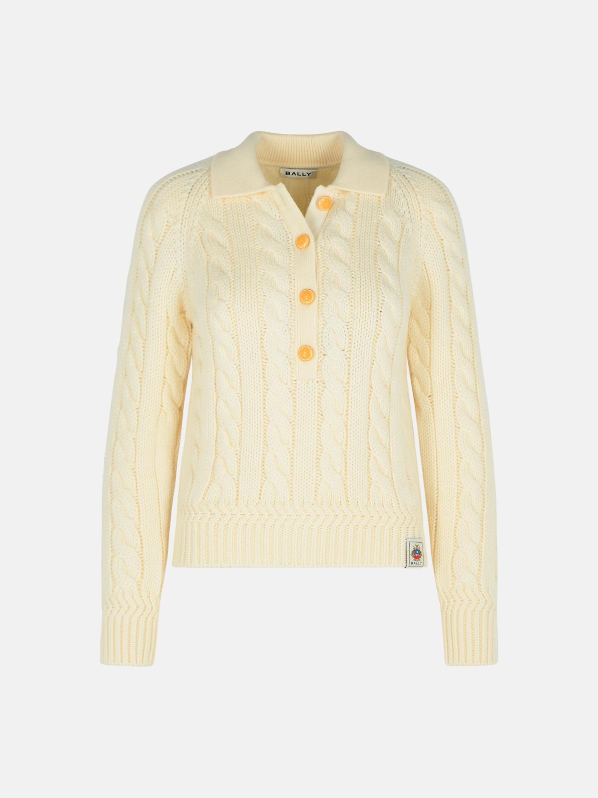 Bally Ivory Extrafine Merino Wool Sweater In Yellow