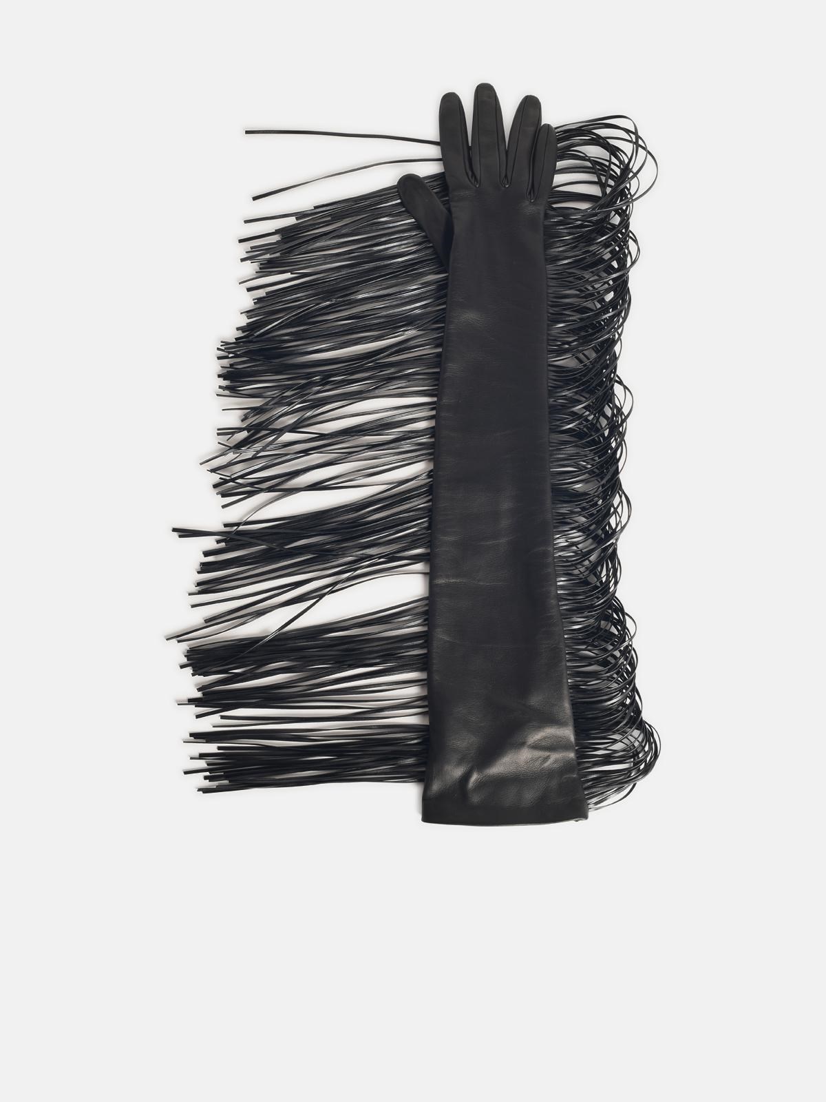 Sportmax Long Gloves With 'angel' Black Nappa Fringes