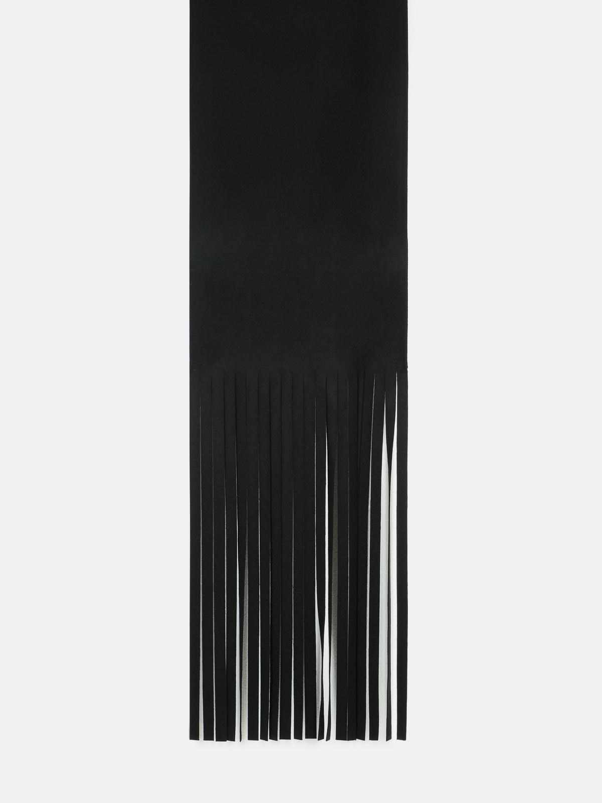 Sportmax Long Scarf With 'avocado' Fringes In Black Virgin Wool