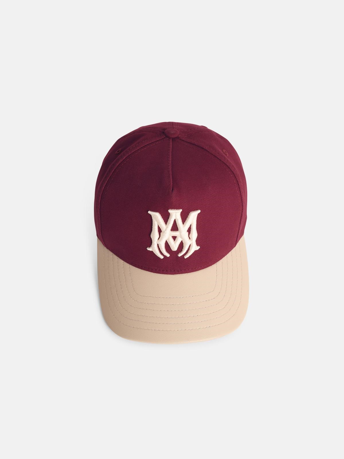 Amiri Two-tone Cotton And Leather Cap In Burgundy