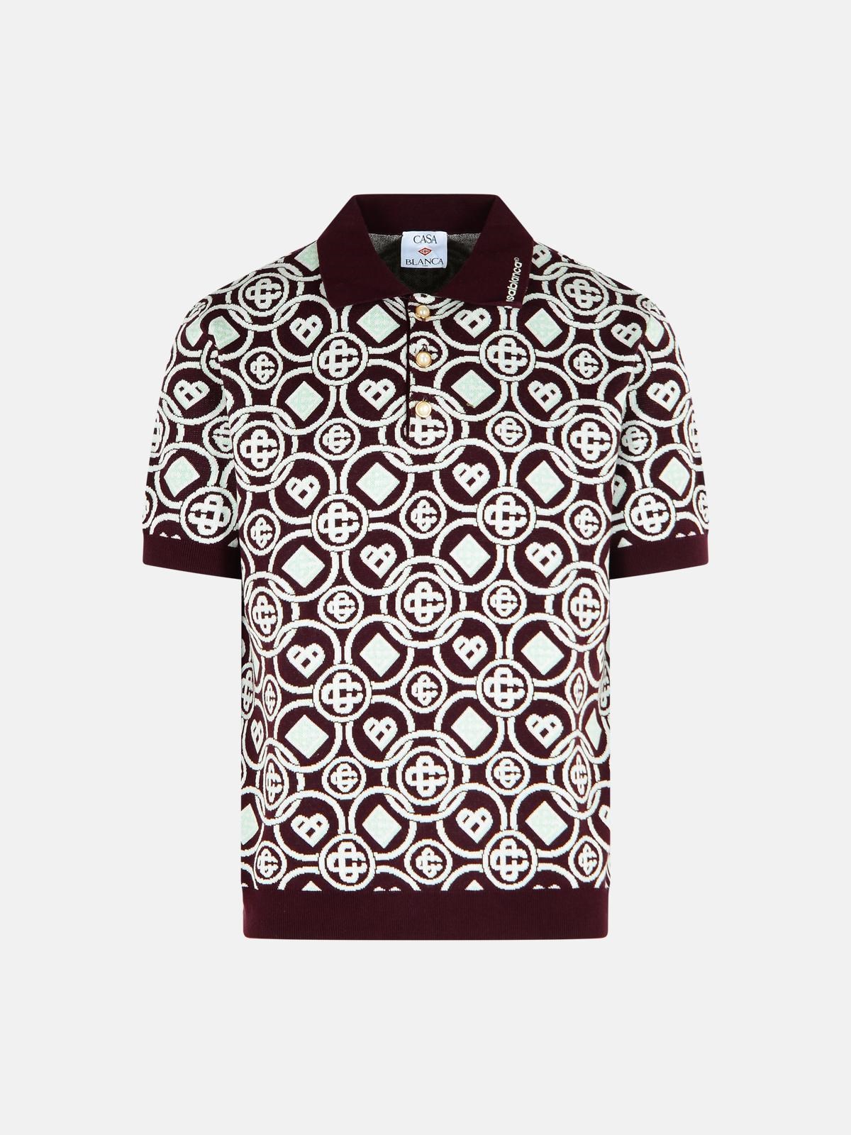 Casablanca 'monogram' Burgundy Cotton Polo Shirt In Burgundy