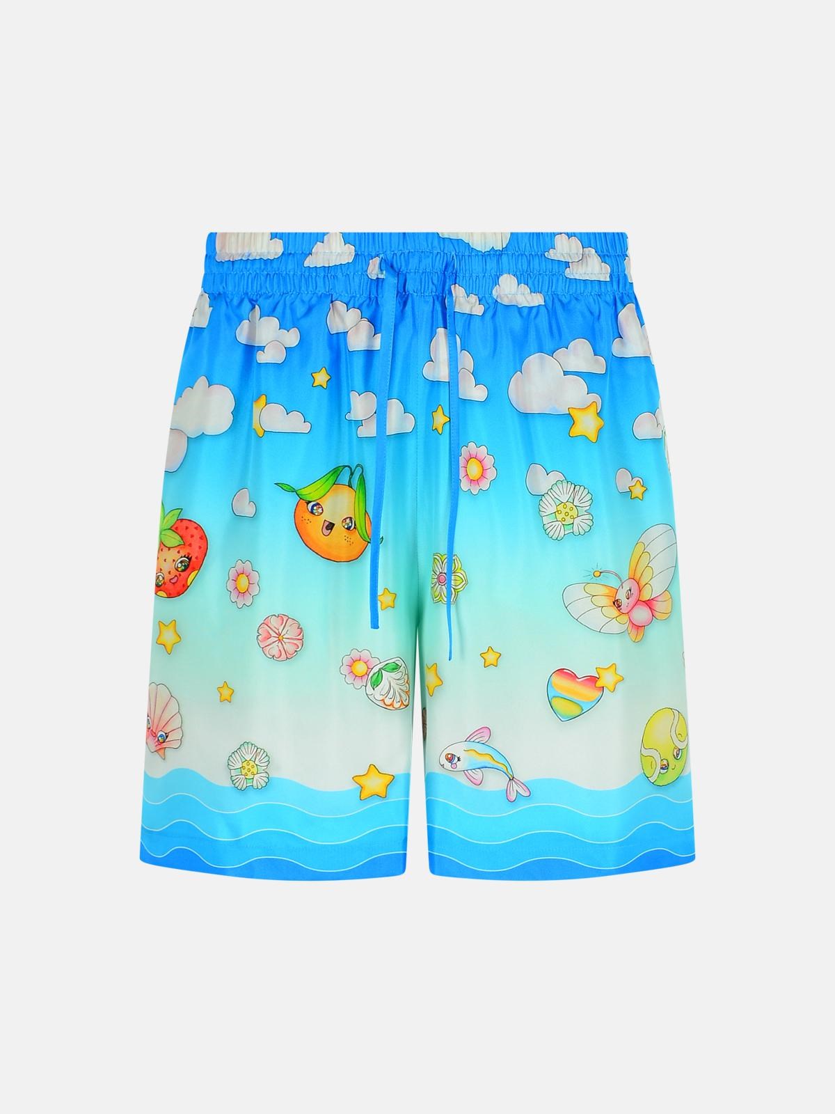 Casablanca 'kawaii' Blue Silk Bermuda Shorts In Multi