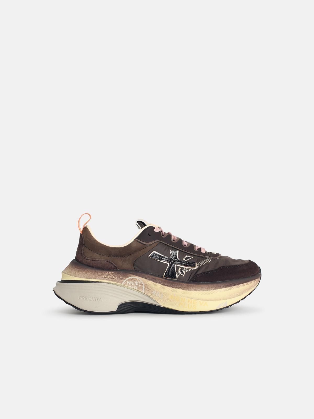 Premiata 'hill' Sneakers In Suede And Brown Fabric In Brown