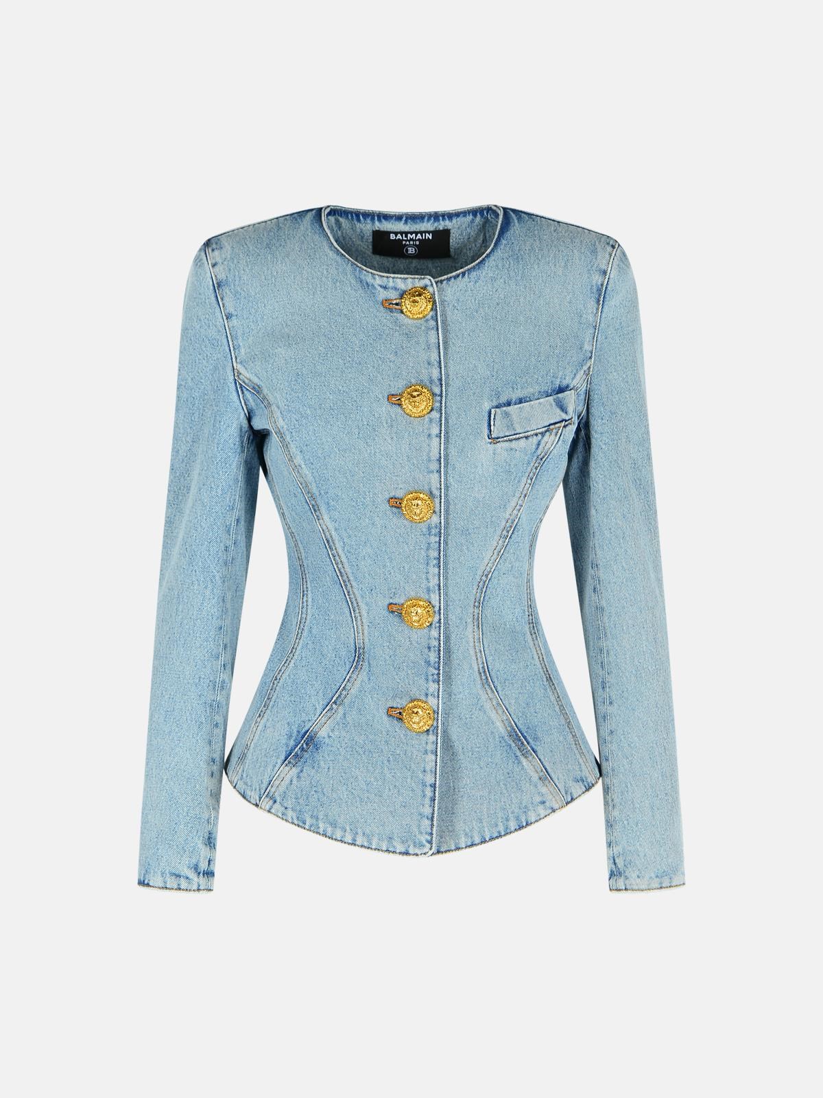 Balmain Light Blue Cotton Jacket In Blue