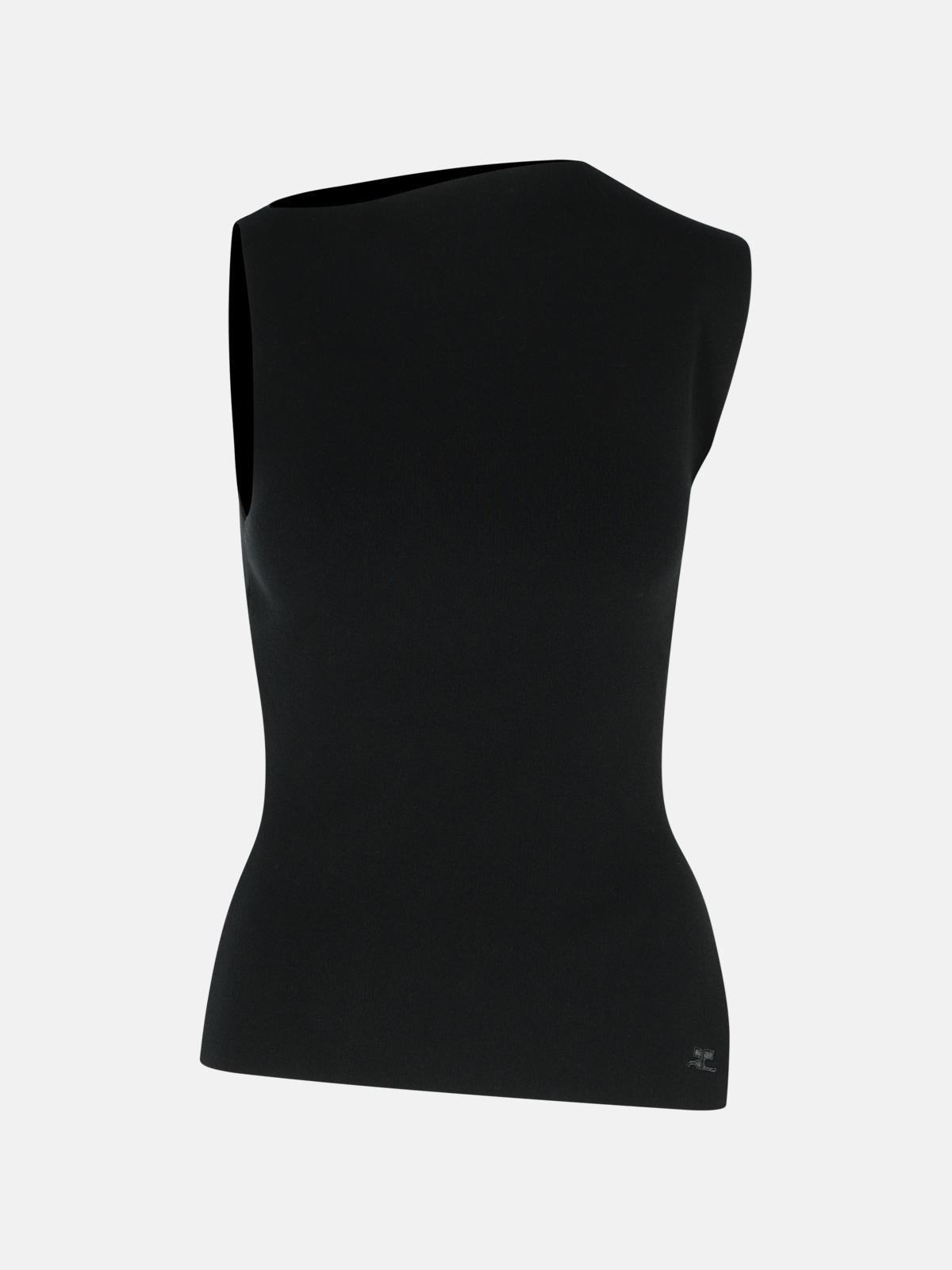 Courrèges 'oblique' Black Viscose Blend Tank Top In Black