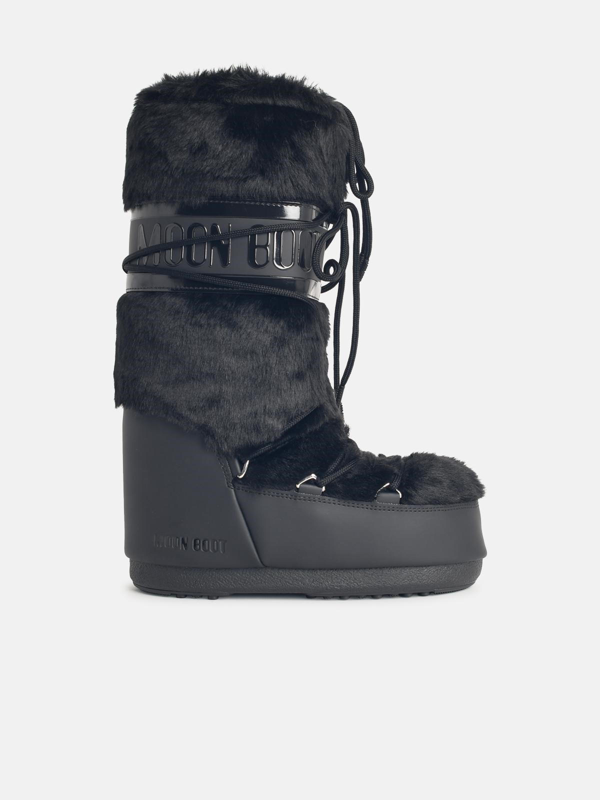 Moonboot Black Faux Fur Boots In Black