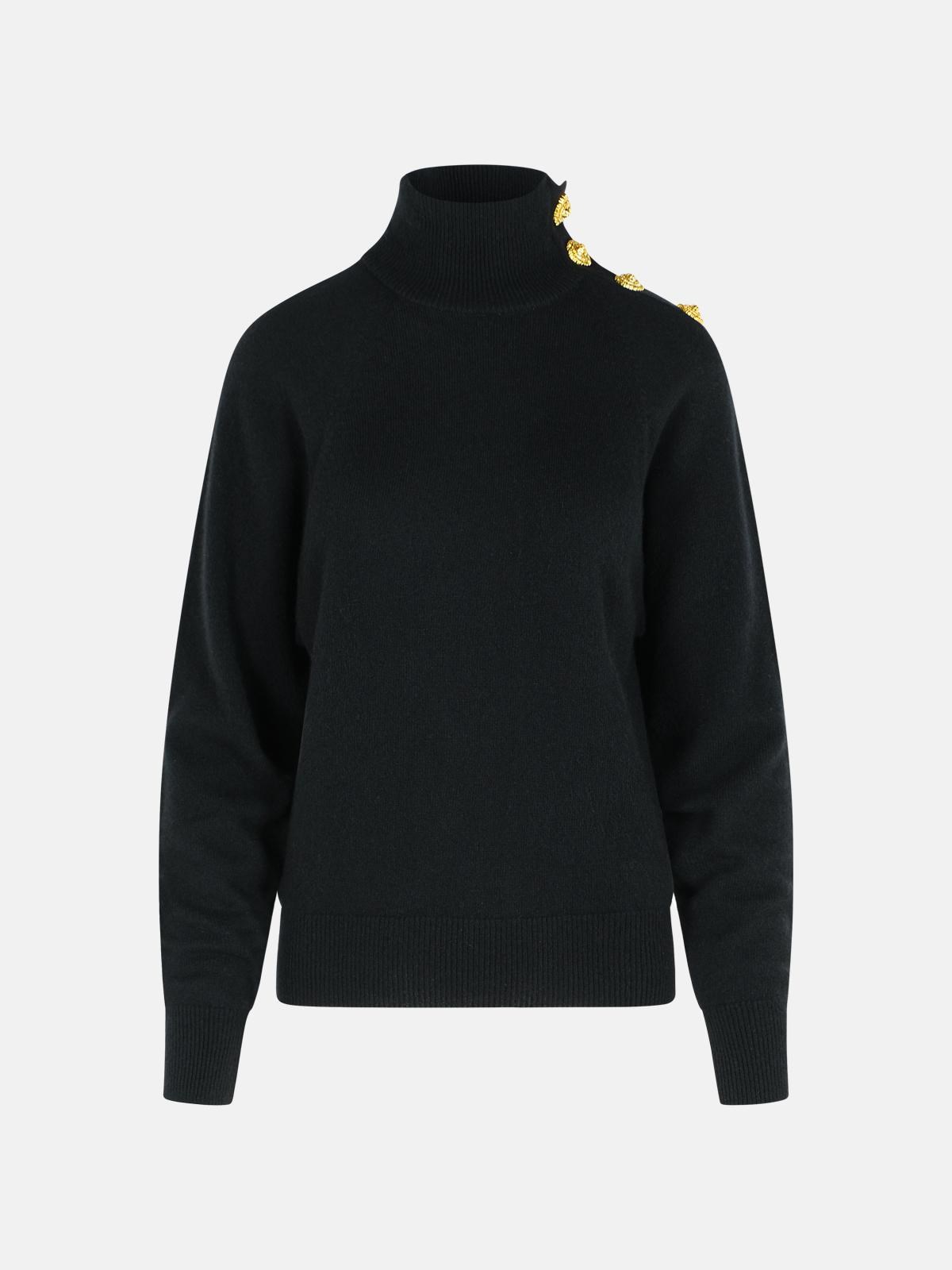 Balmain Turtleneck Sweater In Virgin Wool And Black Cashmere In Black