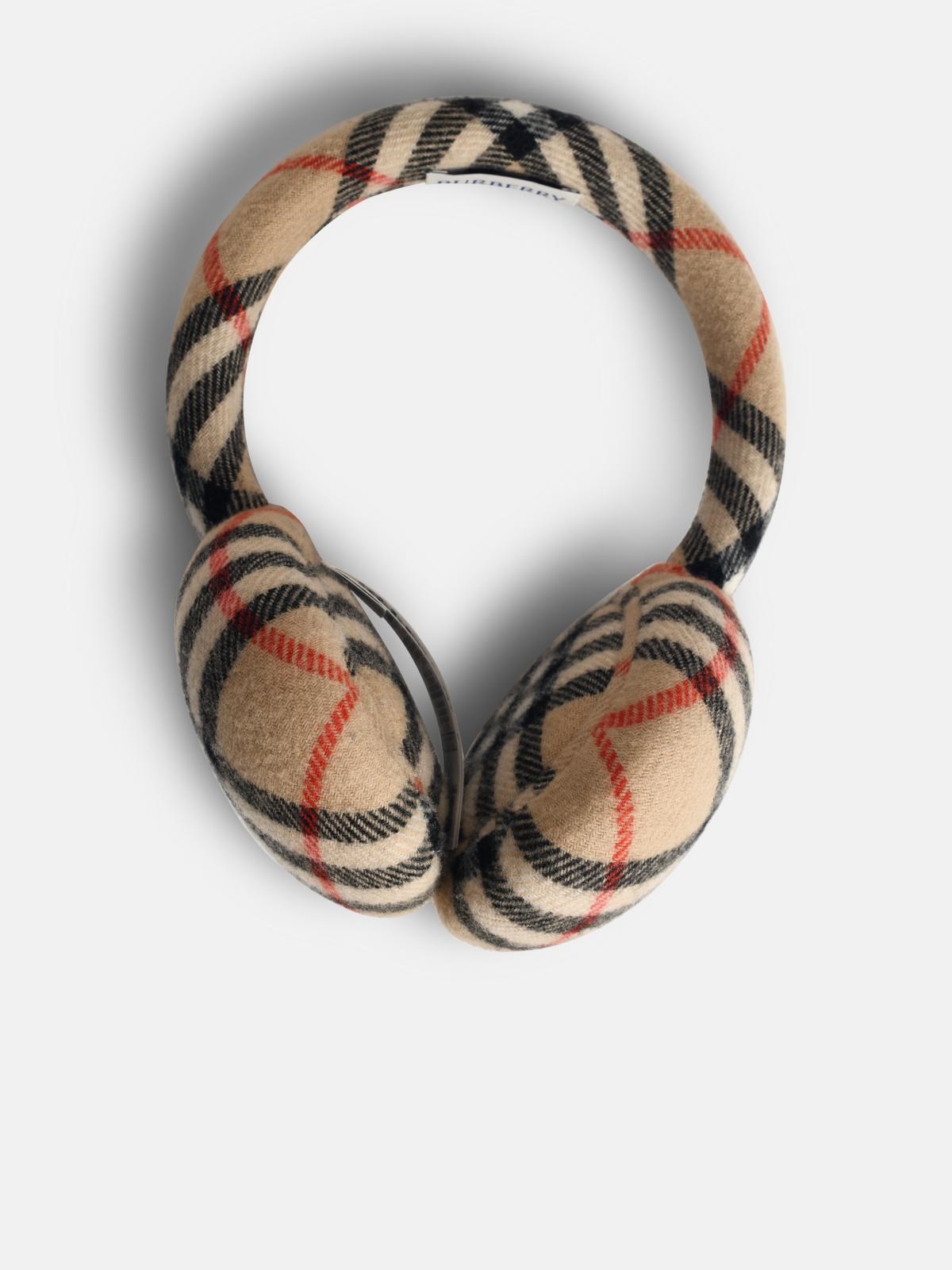 Burberry 'check' Earmuffs In Wool And Sand Cashmere In Brown