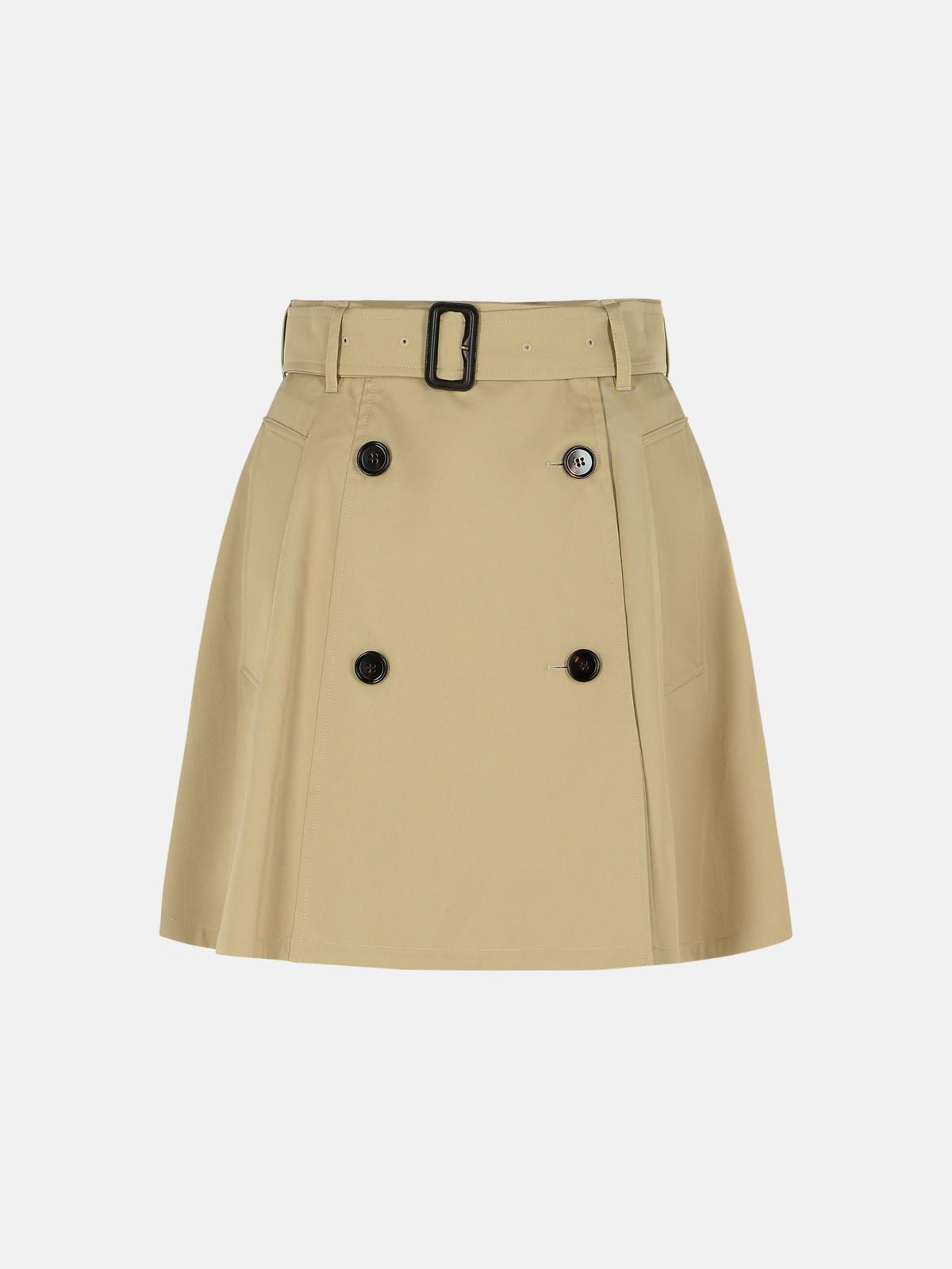 Burberry A-line Cotton Skirt With Belt And Pocket In Brown