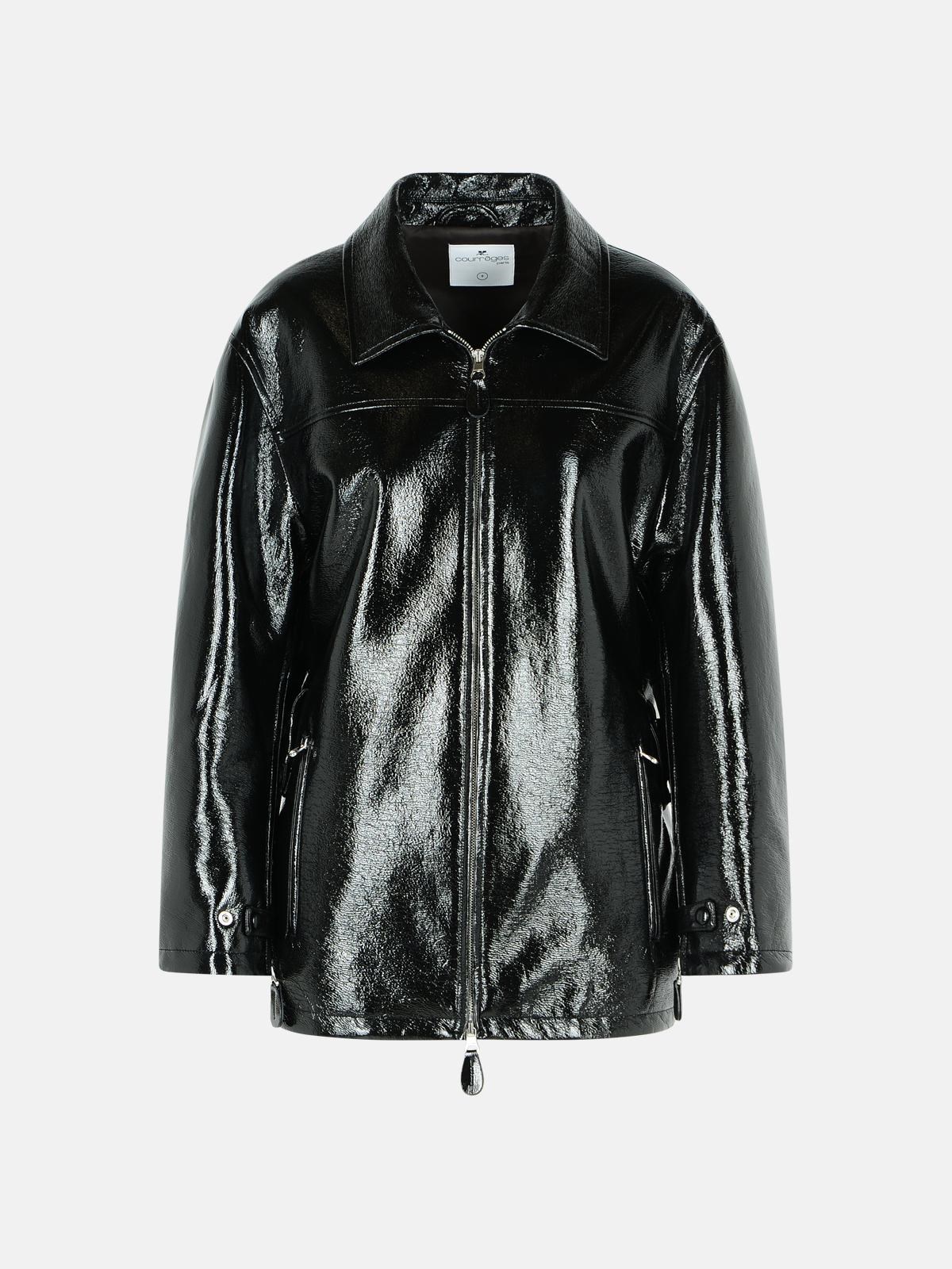 COURREGES 'Vinyl' Black Cotton Blend Jacket　COURREGES ビニール ブラック コットン ブレンド ジャケット COURREGES