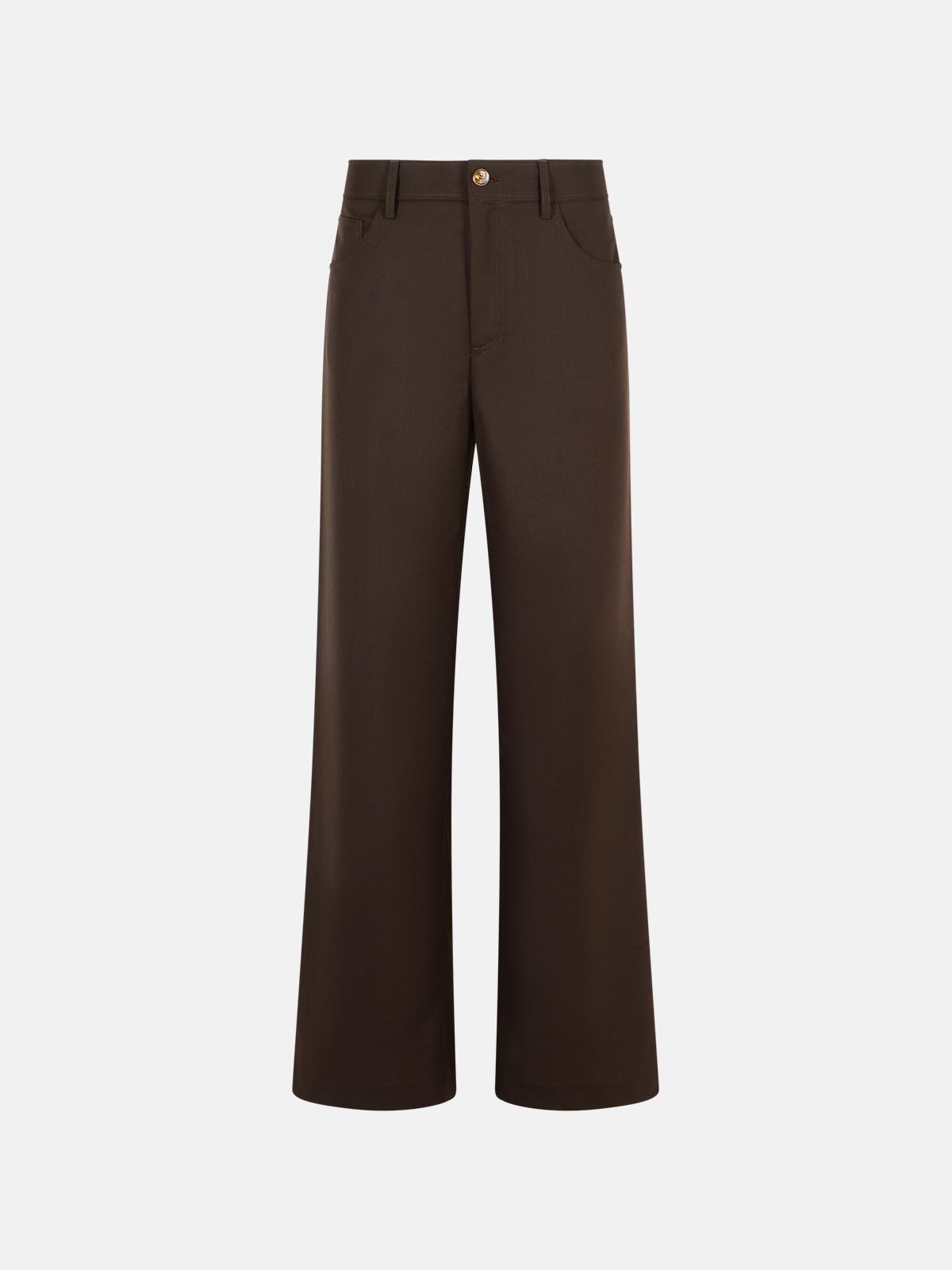 Séfr Wide-leg Wool Blend Trousers In Brown
