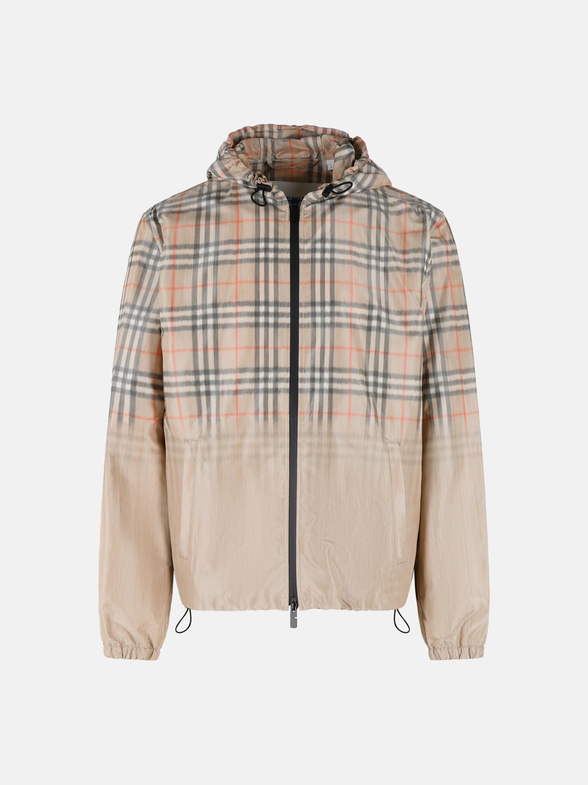 BURBERRY Hooded Jacket And 'Check' Shaded Sand Beige　BURBERRY フード付きジャケットと「チェック」シェード サンド ベージュ BURBERRY