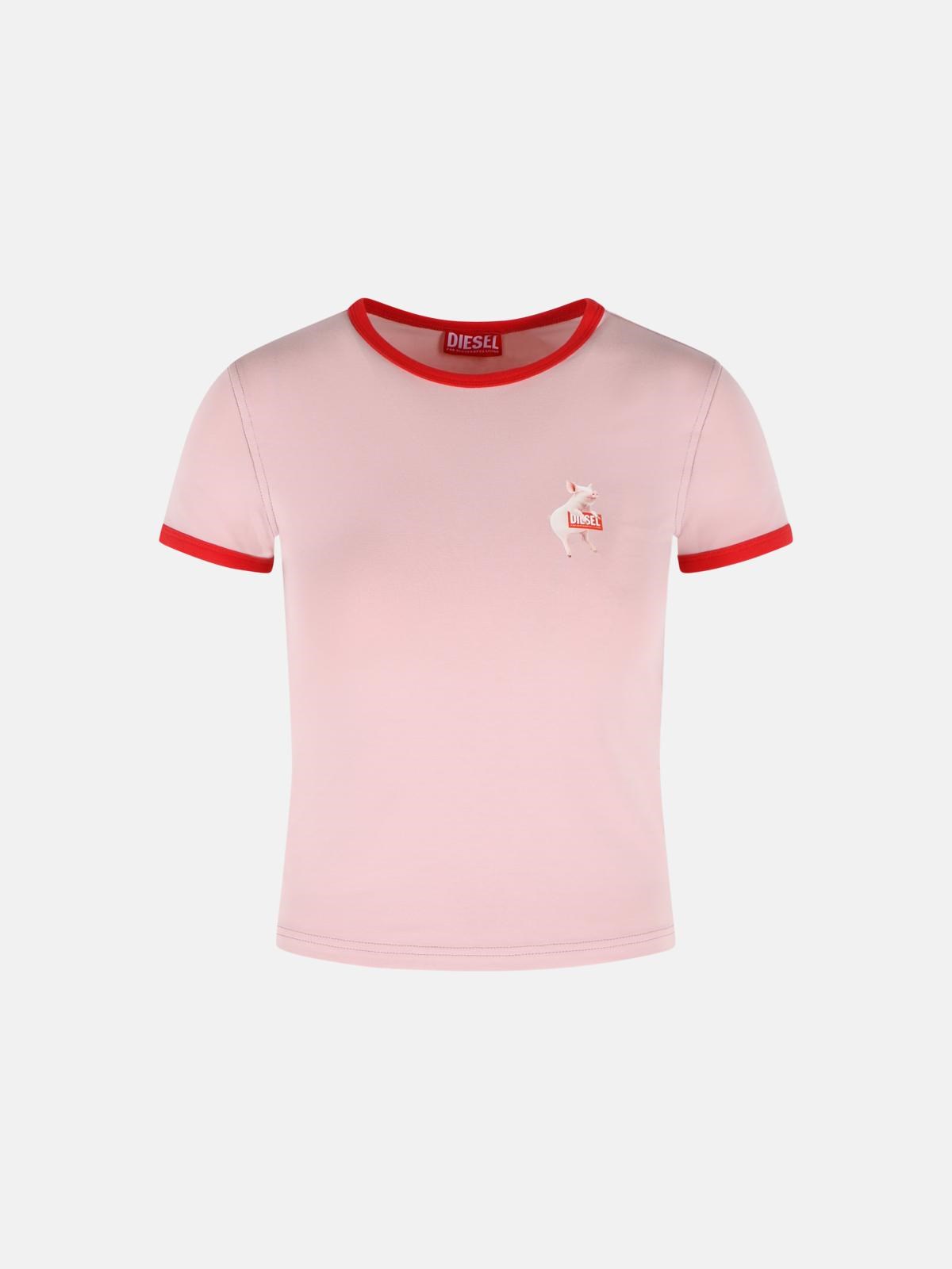 DIESEL 'Uncuties' Pink Stretch Cotton T-Shirt　DIESEL 'Uncuties' ピンク ストレッチ コットン T シャツ DIESEL