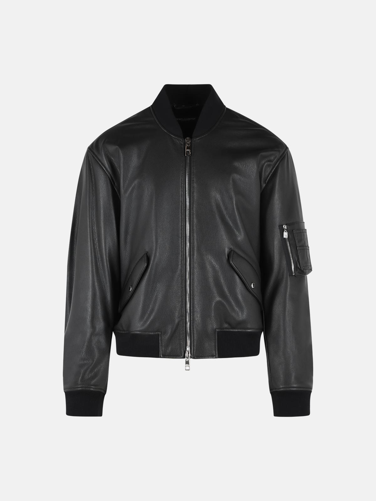 DOLCE & GABBANA Black Leather Bomber Jacket
