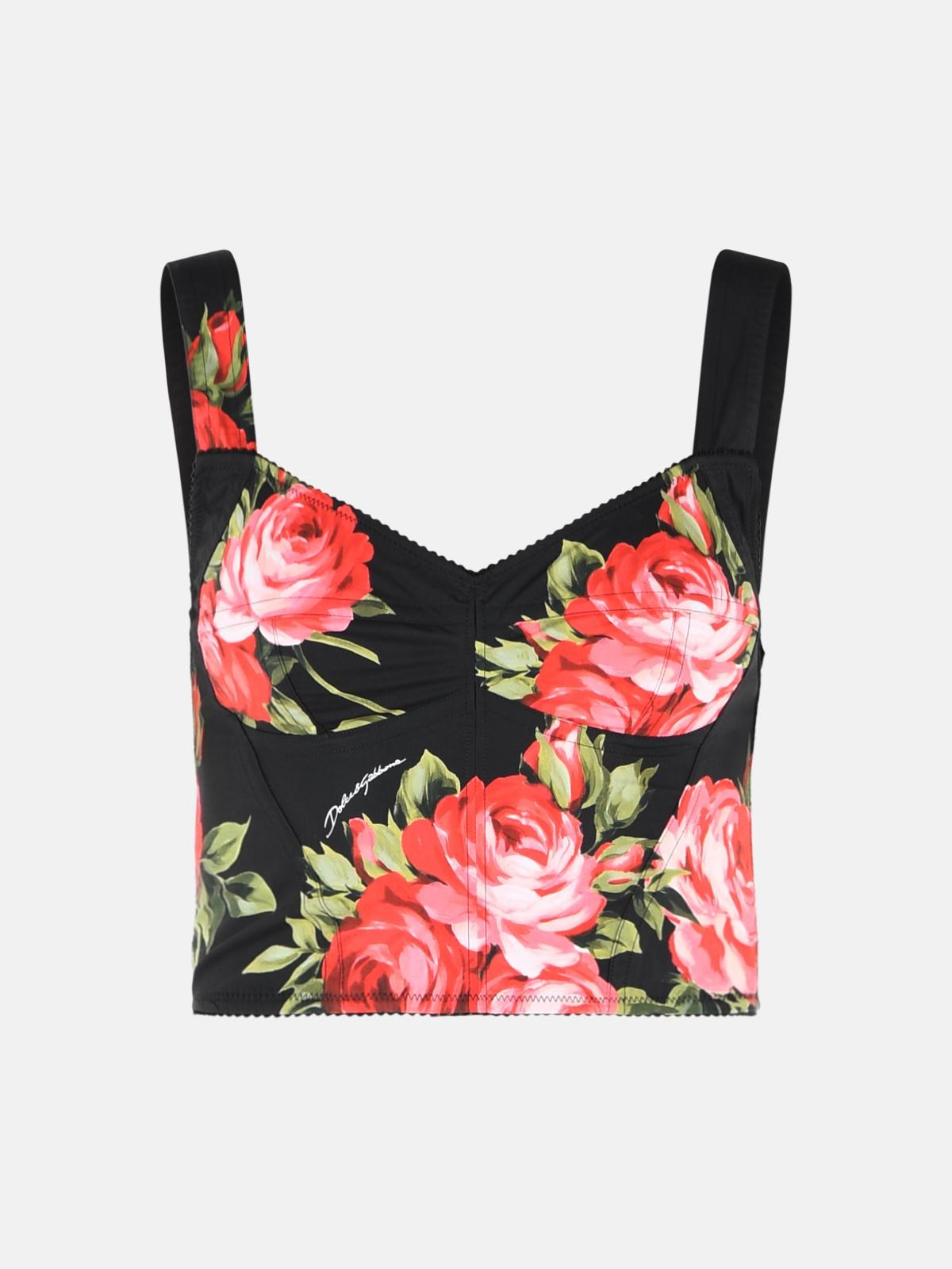 DOLCE & GABBANA 'Bouquet Rose' Black Cotton Blend Corset