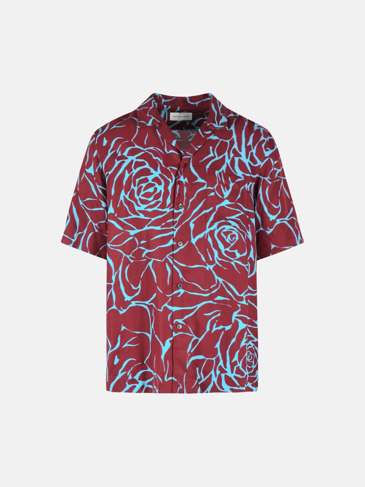DRIES VAN NOTEN 'Carltone' Burgundy And Light Blue Viscose Shirt　DRIES VAN NOTEN 'Carltone' バーガンディとライトブルーのビスコース シャツ DRIES