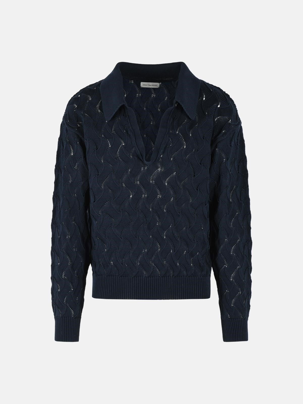 Dries Van Noten DRIES VAN NOTEN 'Maquis' Navy Cotton Sweater　DRIES VAN NOTEN 'Maquis' ネイビー コットン セーター