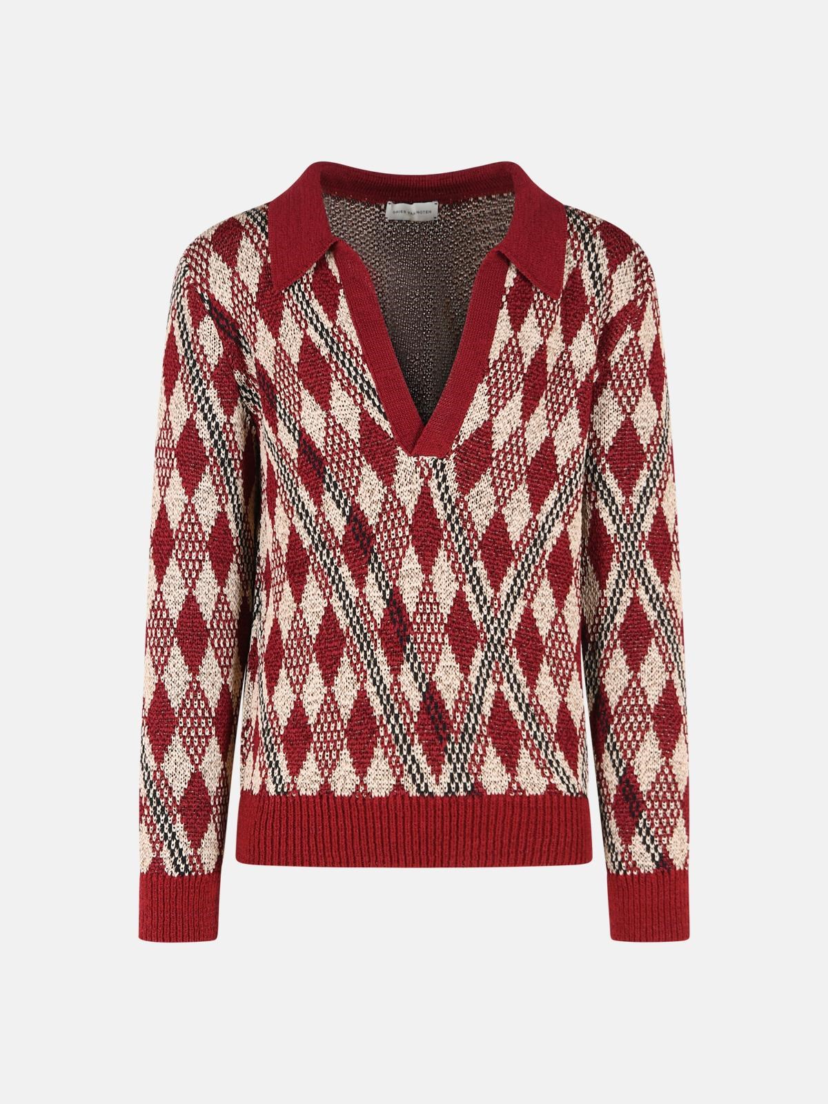 DRIES VAN NOTEN 'Macrame' Burgundy Viscose Blend Sweater　DRIES VAN NOTEN マクラメ バーガンディ ビスコース ブレンド セーター DRIES