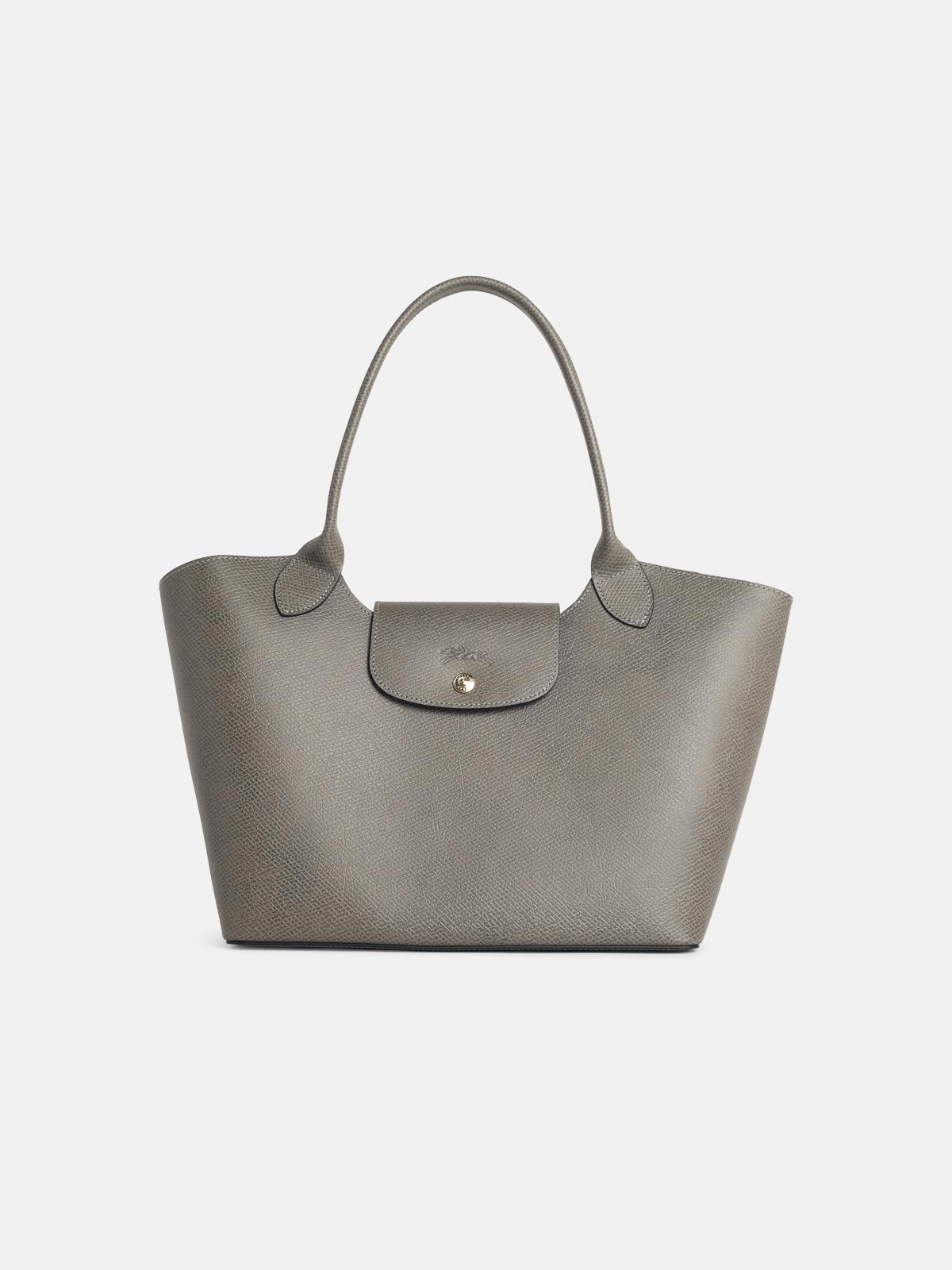 LONGCHAMP L 'Épure' Shoulder Bag In Dove-Gray Leather　LONGCHAMP L 'Épure' ショルダーバッグ ダブグレー レザー LONGCHAMP