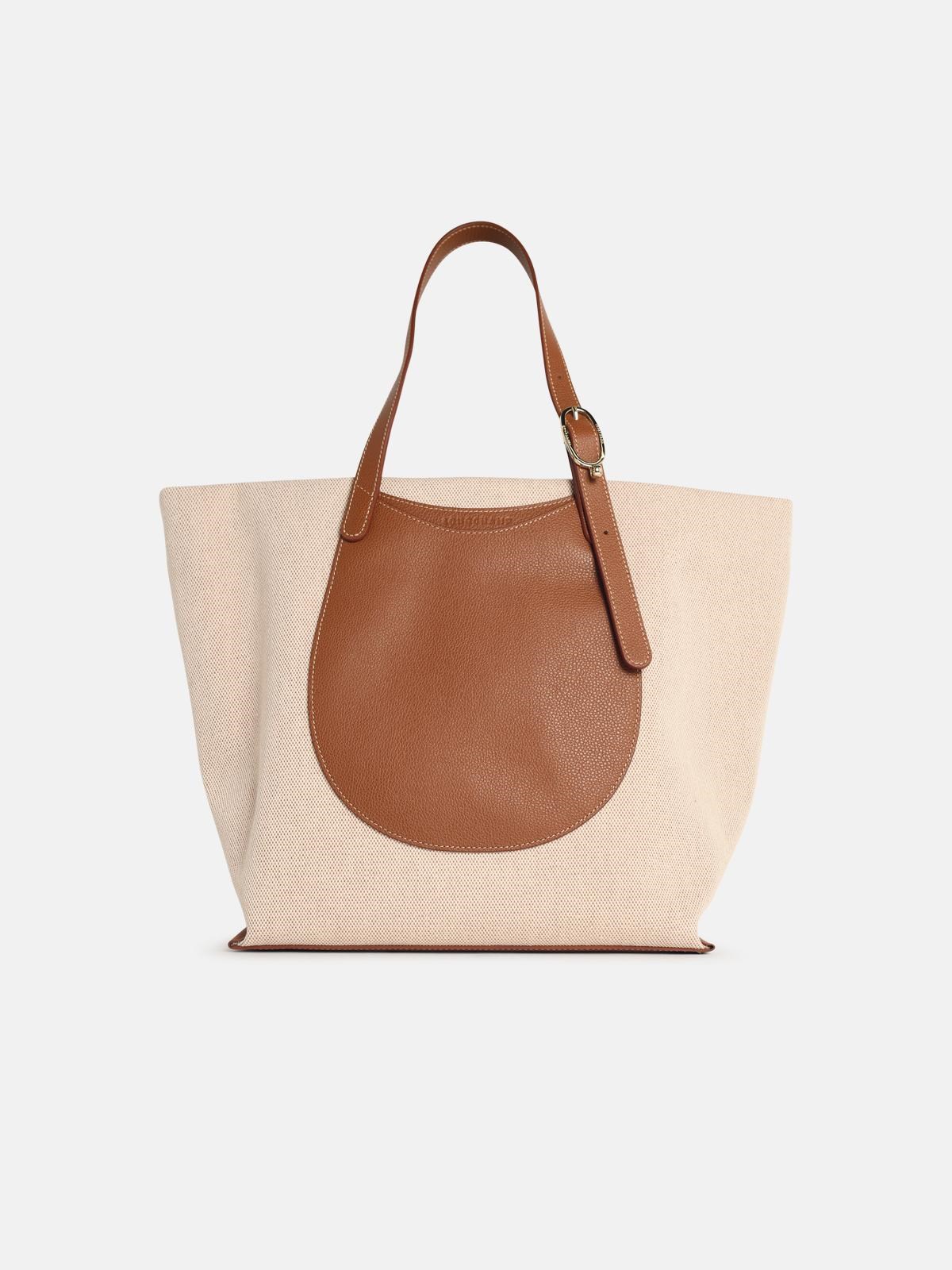LONGCHAMP 'Shopping Complice' Caramel Cotton Tela Bag　LONGCHAMP ショッピング コンプリス キャラメル コットン テラ バッグ LONGCHAMP